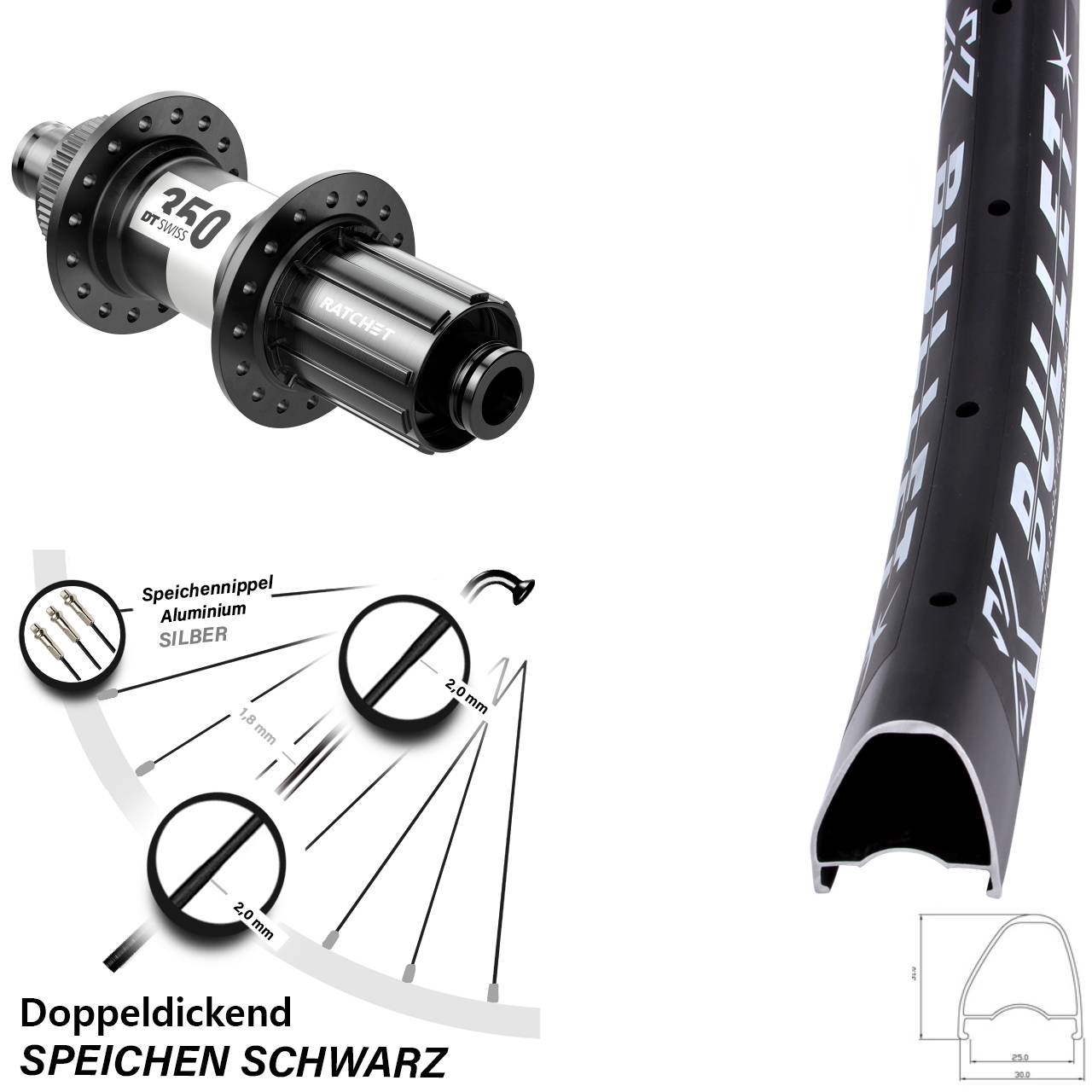 Hinterrad 28 Zoll KX Bullet DT Swiss 350 Disc 11-12 fach 12x142