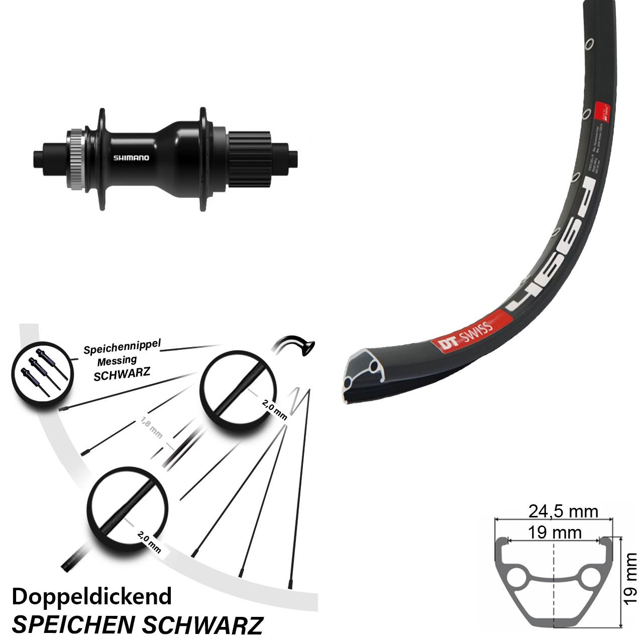 Disc Laufrad QR 28 Zoll DT Swiss 466d Shimano FH-QC500 Micro Spline