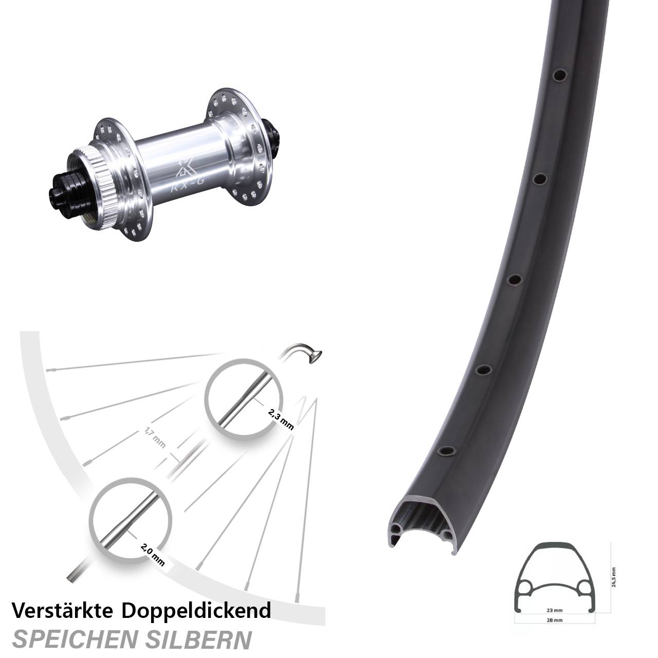 Centerlock Vorderrad 28-29 Zoll Ambrosio Sport KX-G für Schnellspanner