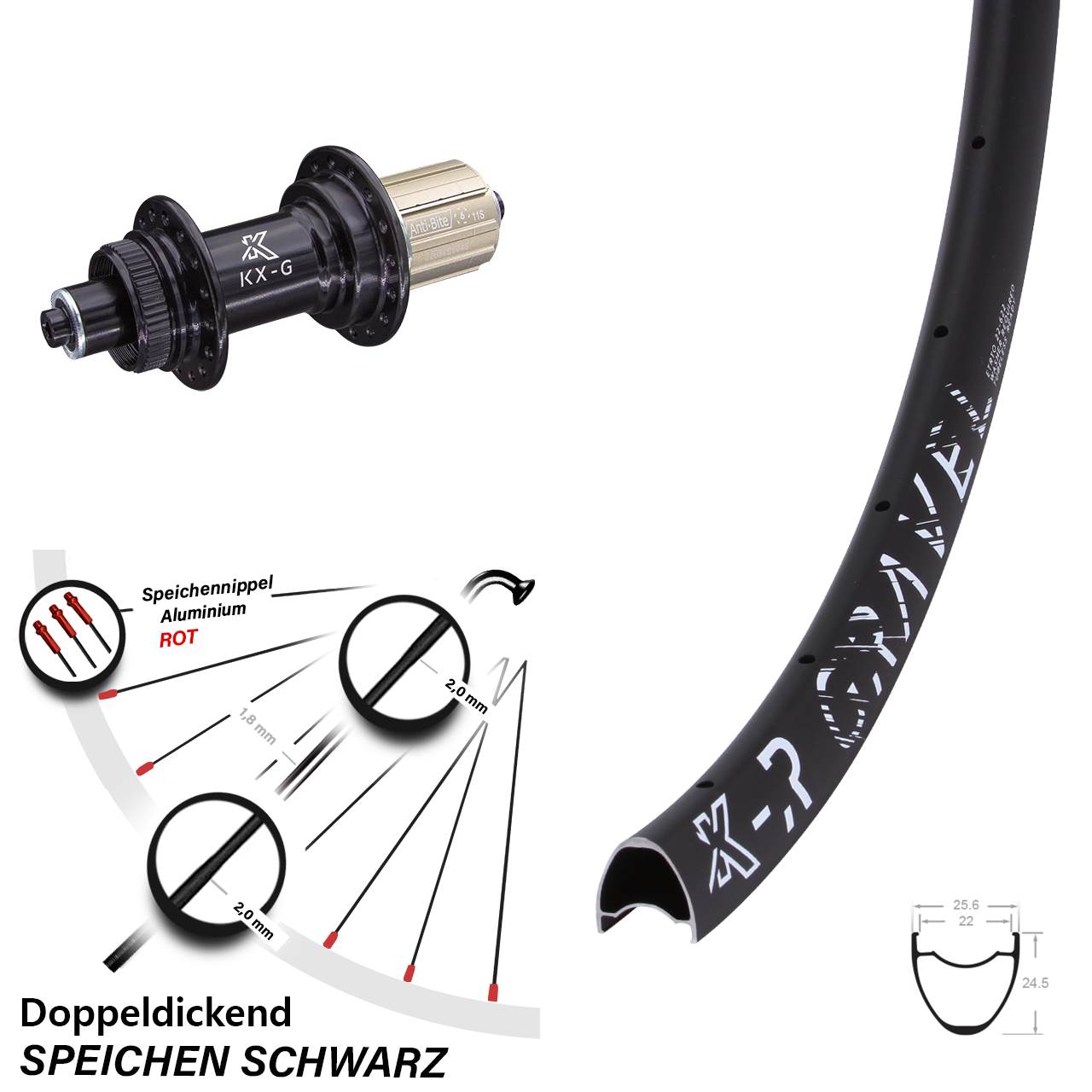 KX-GR Gravel Centerlock Disc Hinterrad 5x135 mm Schnellspanner Road 8-12 fach
