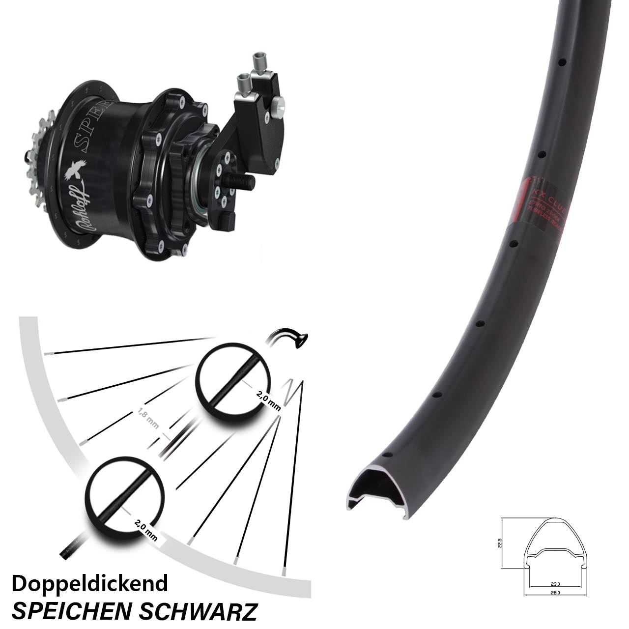 Hinterrad 27,5 Zoll KX Clue Rohloff Speedhub 500/14 TS DB OEM Tandem schwarz