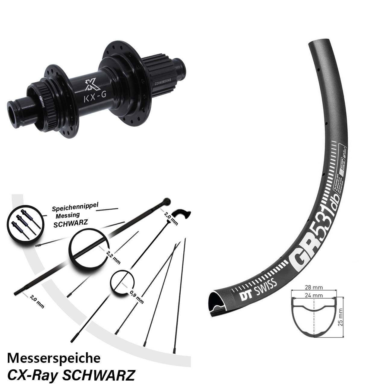 DT Swiss GR531 KX-GS verstärkt 28 Zoll Disc Hinterrad 12x142 Micro Spline CX-Ray