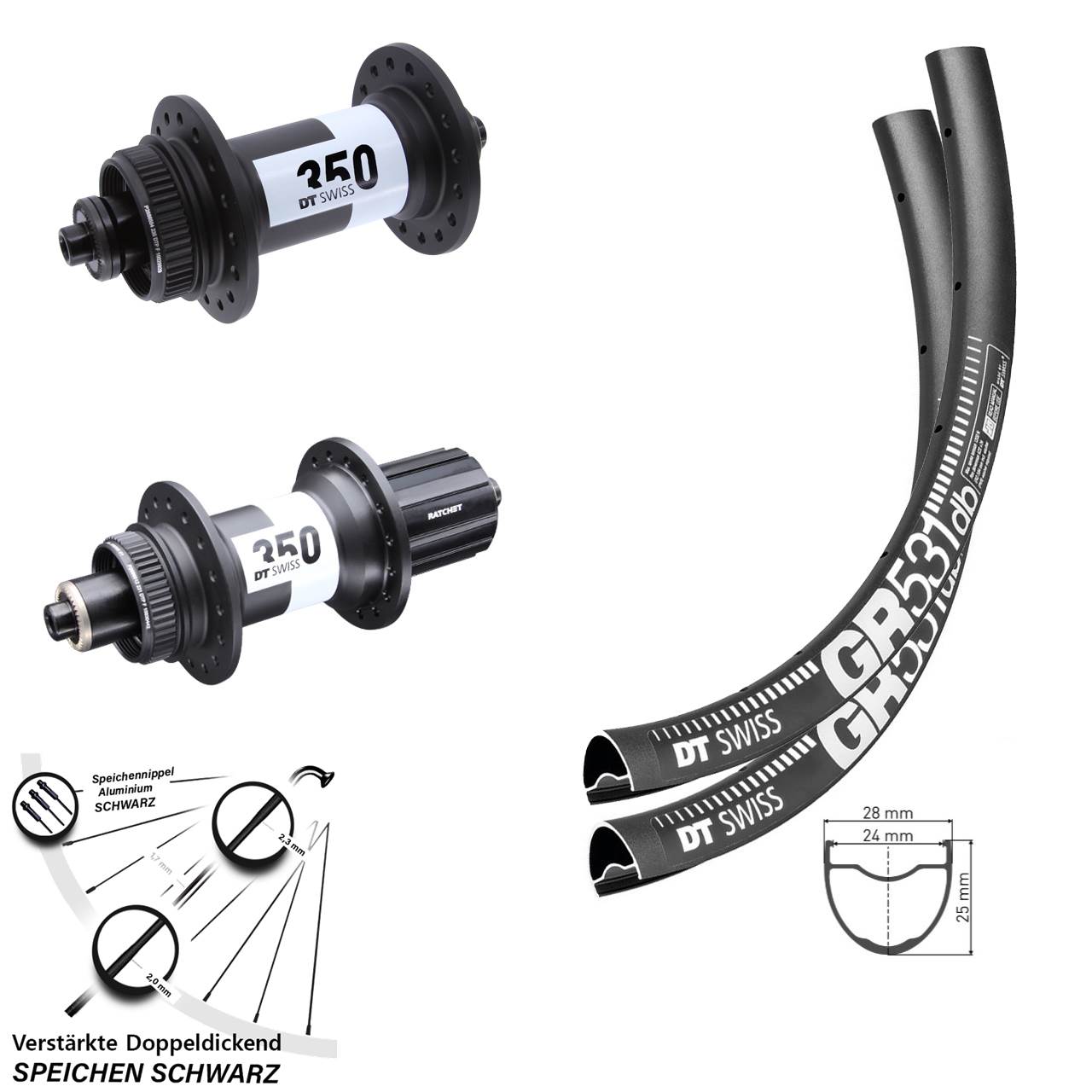 Laufradsatz Centerlock 28 Zoll DT Swiss GR 531-350 11-12 fach HG QR