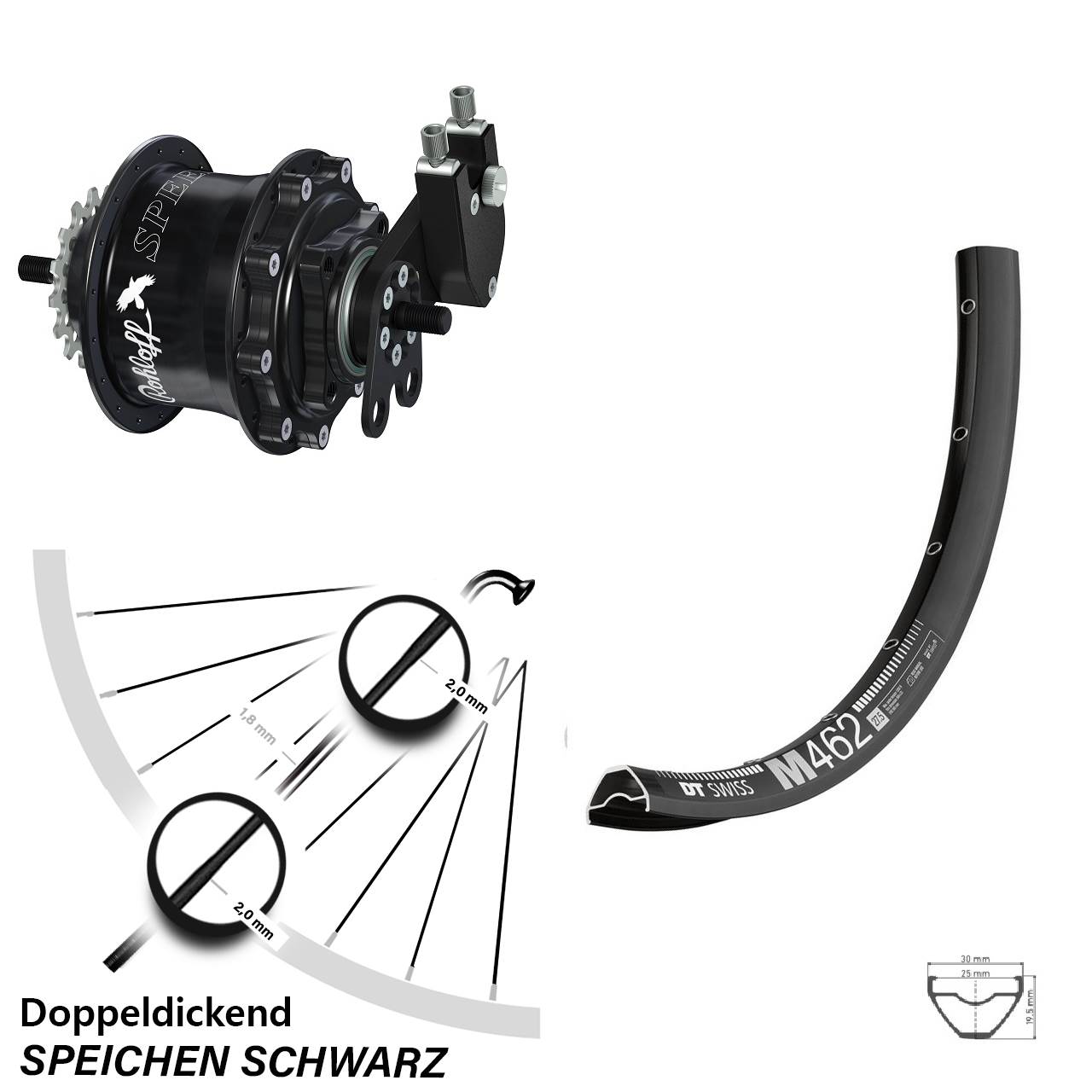 Hinterrad 27,5 Zoll DT Swiss M 462 Disc Rohloff Speedhub 500/14 TS DB Tandem schwarz