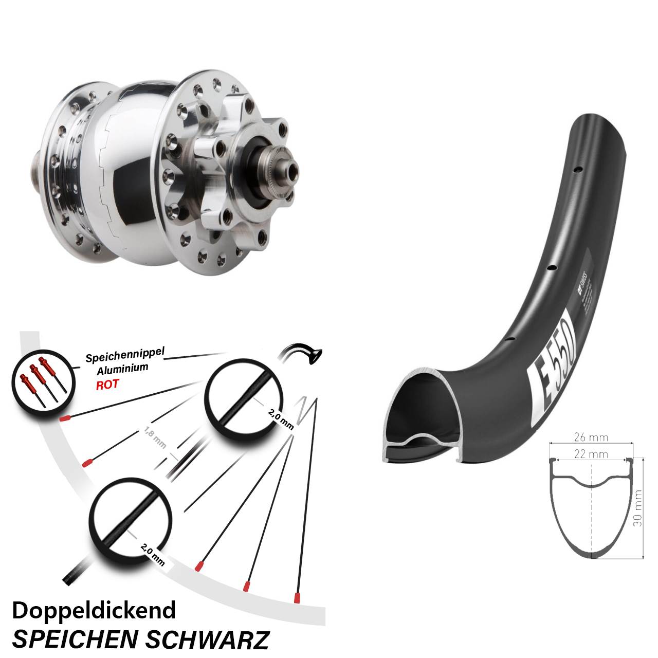 28 Zoll DT Swiss E550 SON 28 6-Loch Nabendynamovorderrad für Schnellspanner