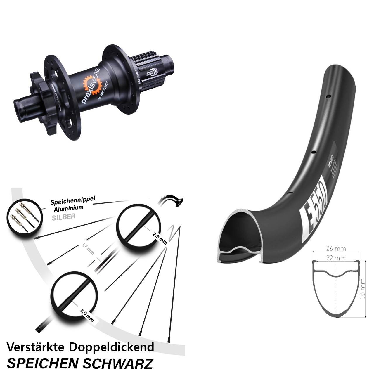 Disc Hinterrad 28 Zoll DT Swiss E 550 350 Shimano Micro Spline 12x142