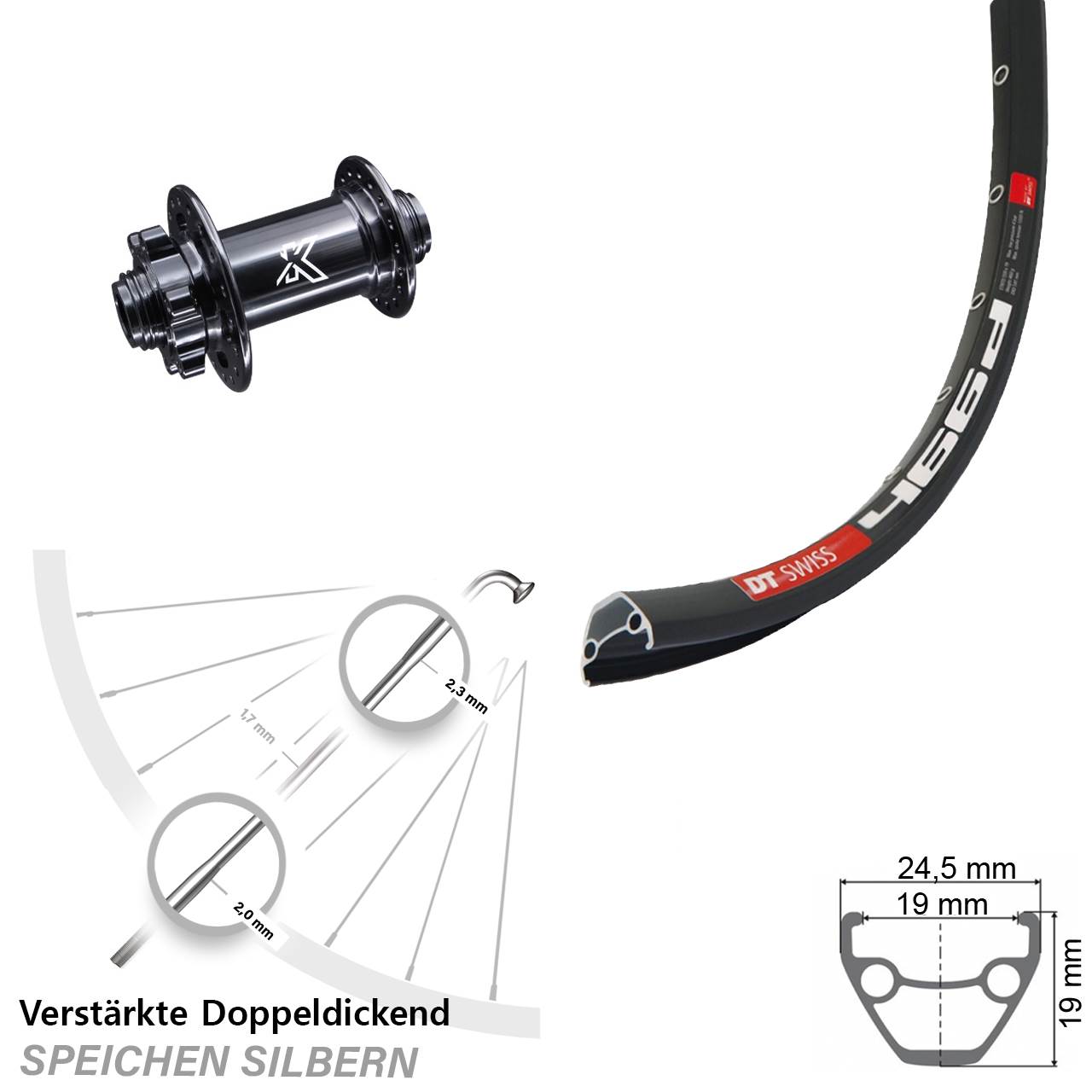 6-Loch Vorderrad 28-29 Zoll DT Swiss 466 KX-M 15x100