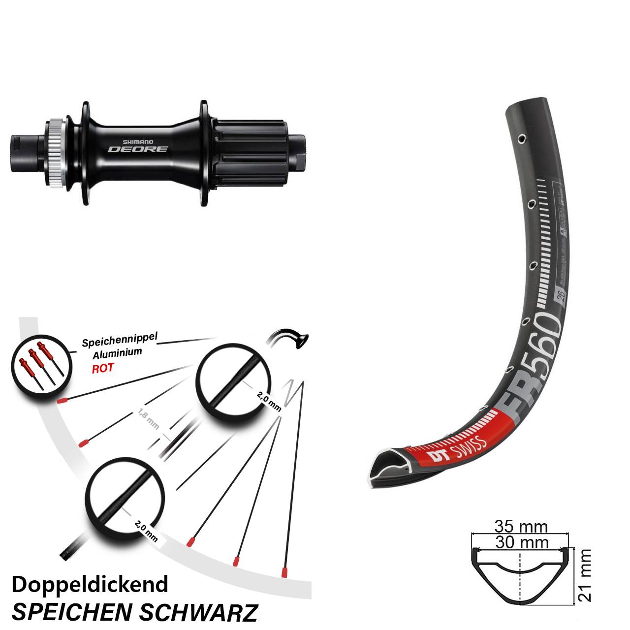 Disc Laufrad 26 Zoll DT Swiss FR560 Shimano FH-M6010-B 8-11 fach 12x148 Boost