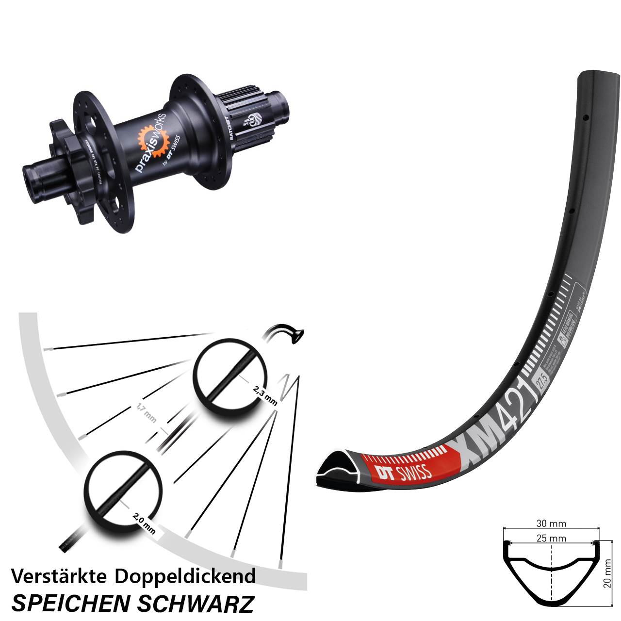 DT Swiss XM 421 350 650B Disc Hinterrad 12x142 Micro Spline