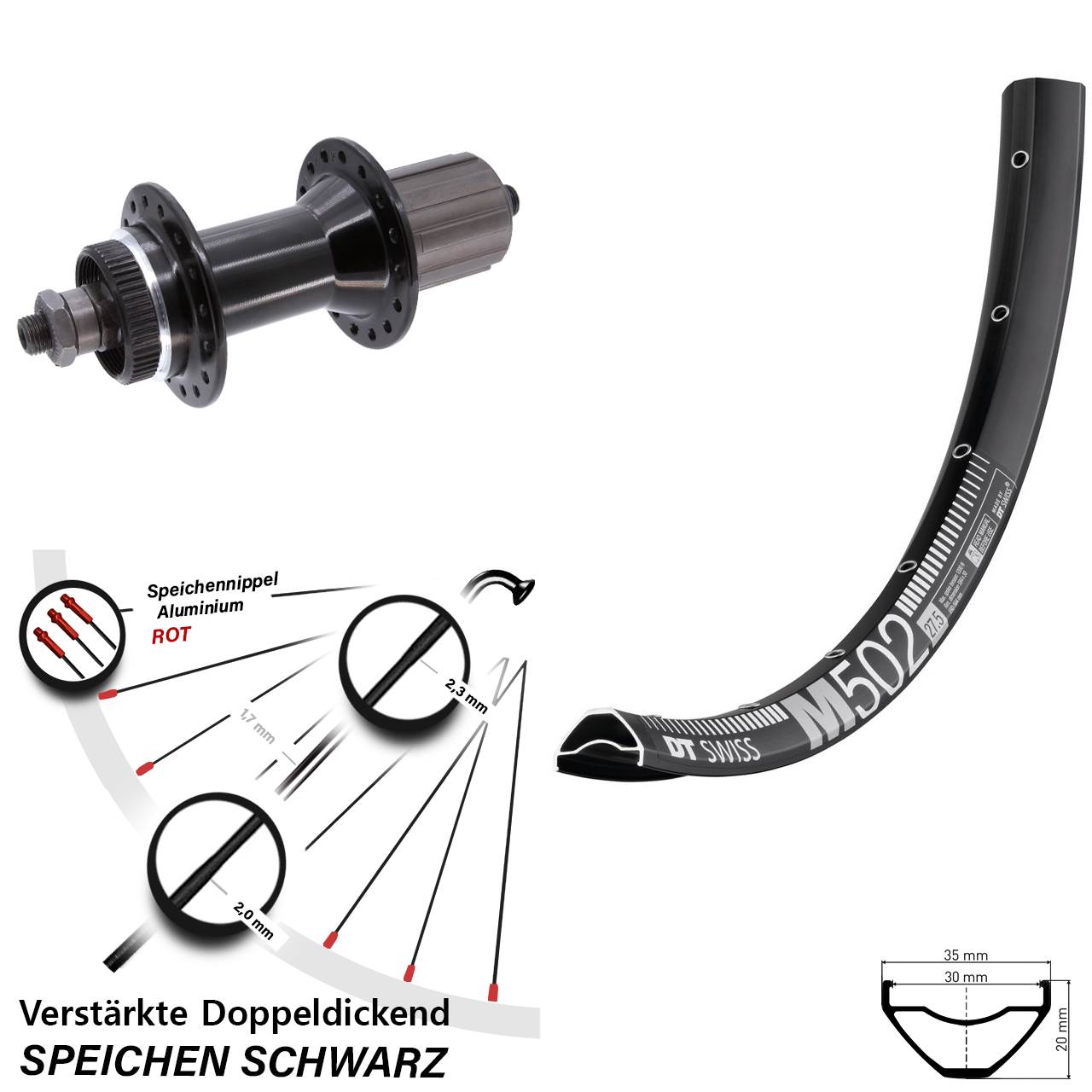 Centerlock Hinterrad QR 27,5 Zoll DT Swiss M 502 Joytech D762TSE 5x135 mm 8-11 fach
