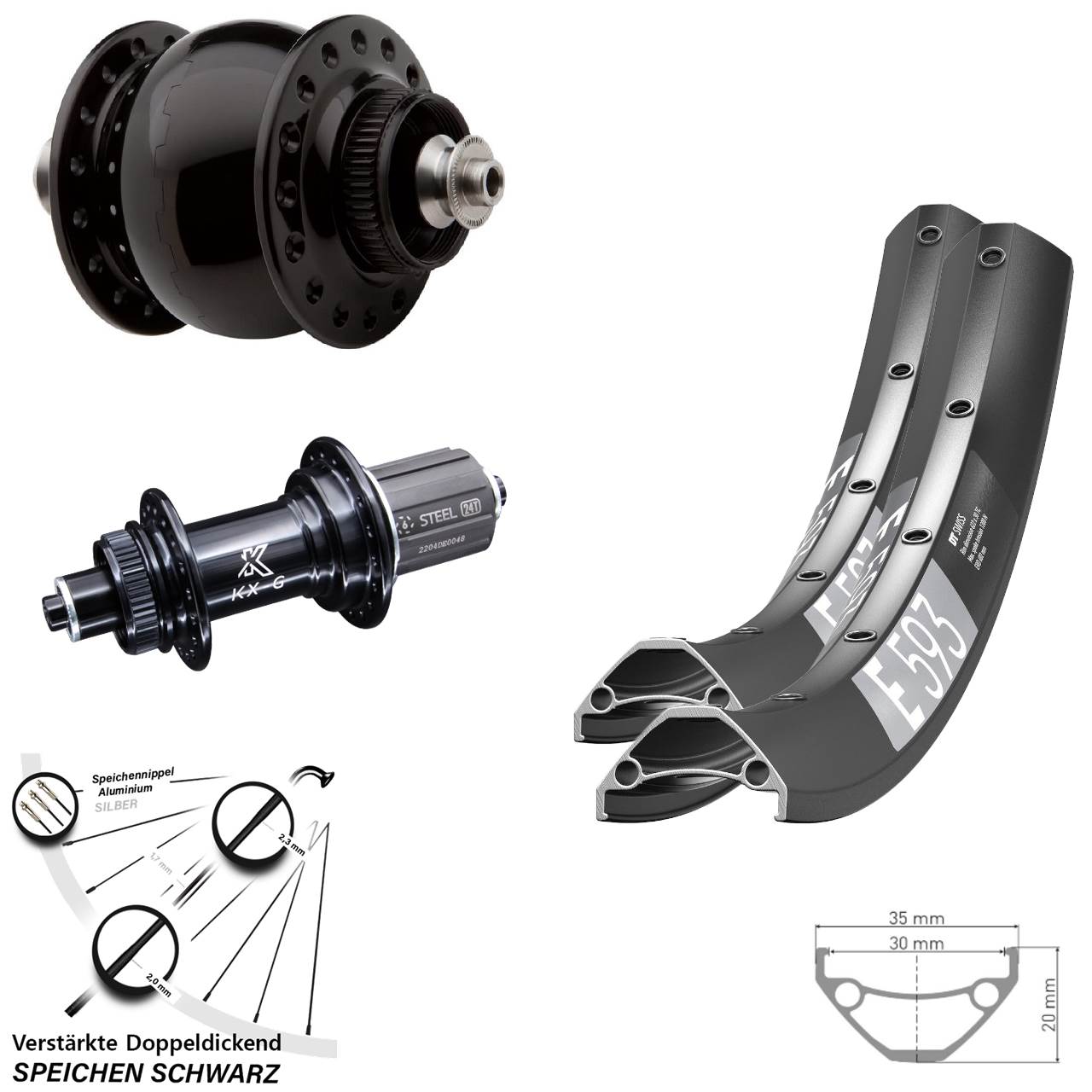 DT Swiss E593 KX-GS verstärkt SON 28 29 Zoll Disc Laufradsatz QR 8-12 fach