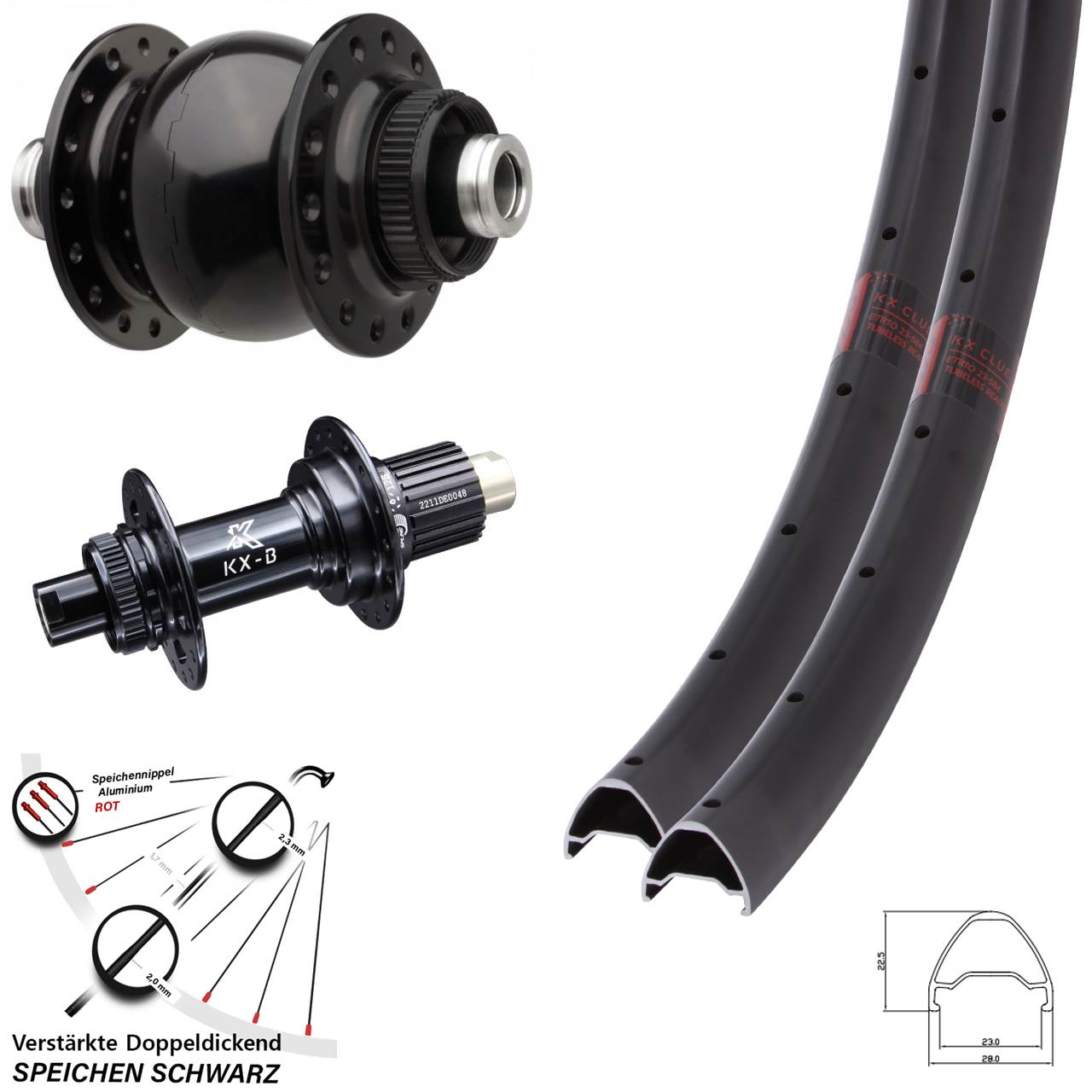 Boost Centerlock Laufradsatz 12x110/148 27,5 Zoll KX-B Clue SON 28 Shimano Micro Spline