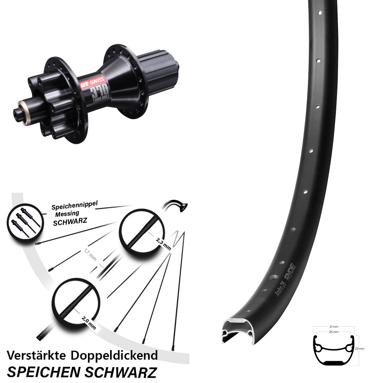 Disc Hinterrad QR 28-29 Zoll Ryde Andra 25 DT Swiss 370 Hybrid 8-11 fach
