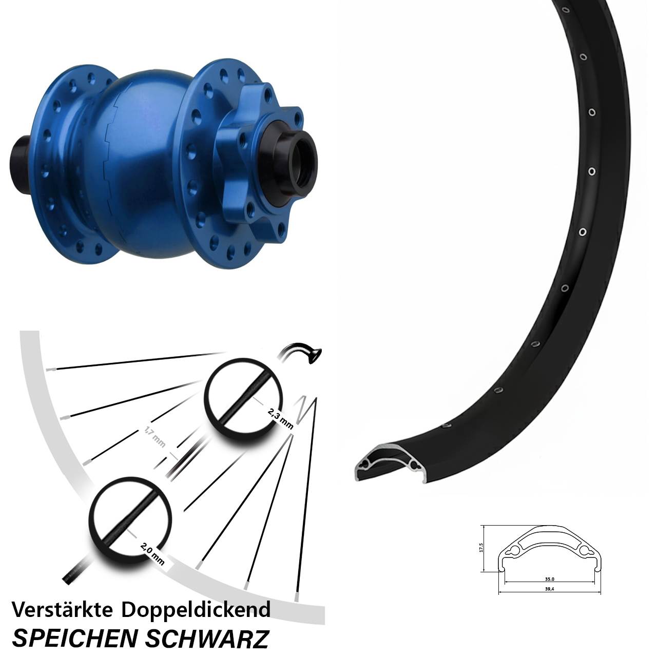 29 Zoll Ryde Disc 35 SON 28 blau Nabendynamolaufrad 15x110 Boost