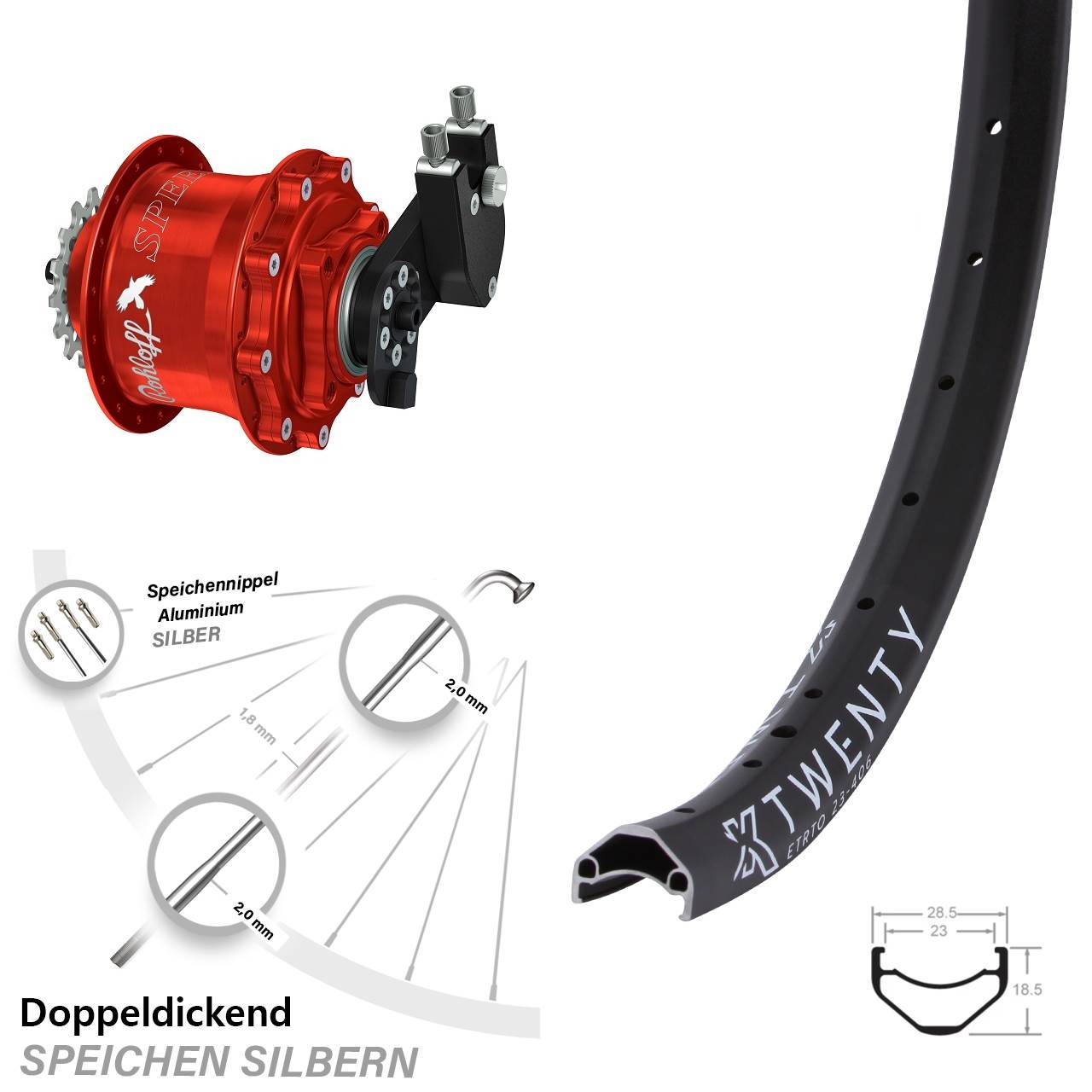 20 Zoll Rohloff Speedhub CC DB OEM rot KX Twenty Hinterrad