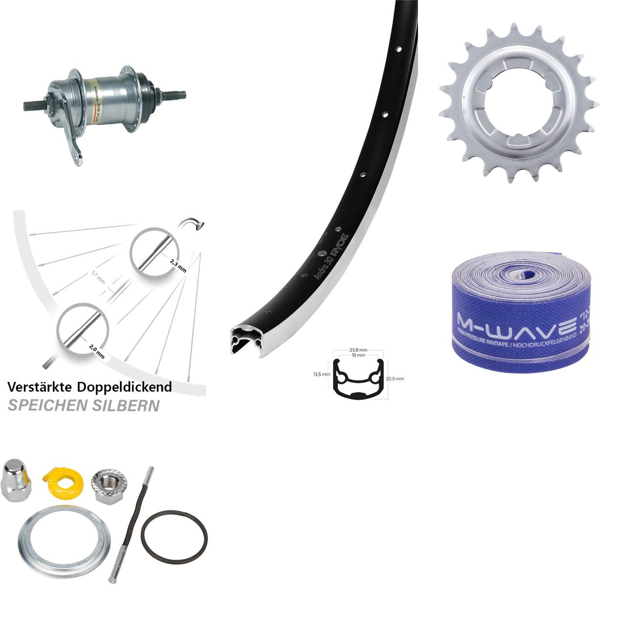 Hinterrad Shimano 3 Gang Rücktritt 28 Zoll Ryde Andra 30