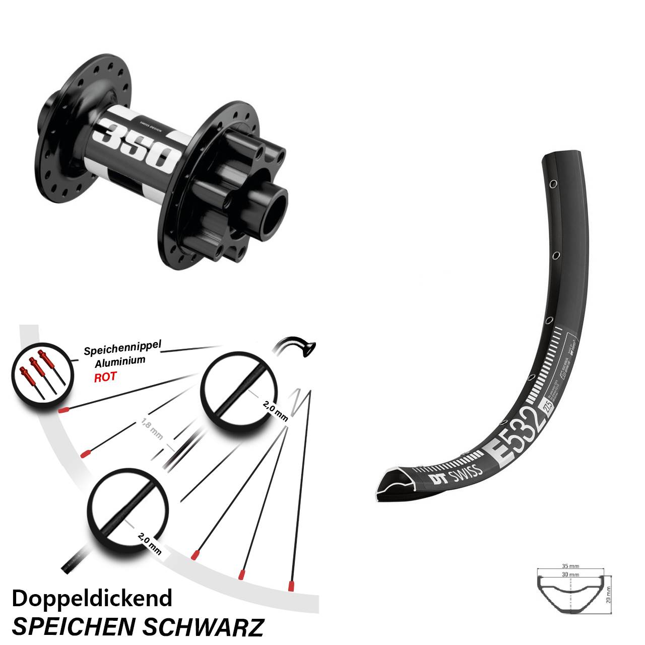 27,5 Zoll DT Swiss E532 DT Swiss 350 Disc Vorderrad 15x110 Boost