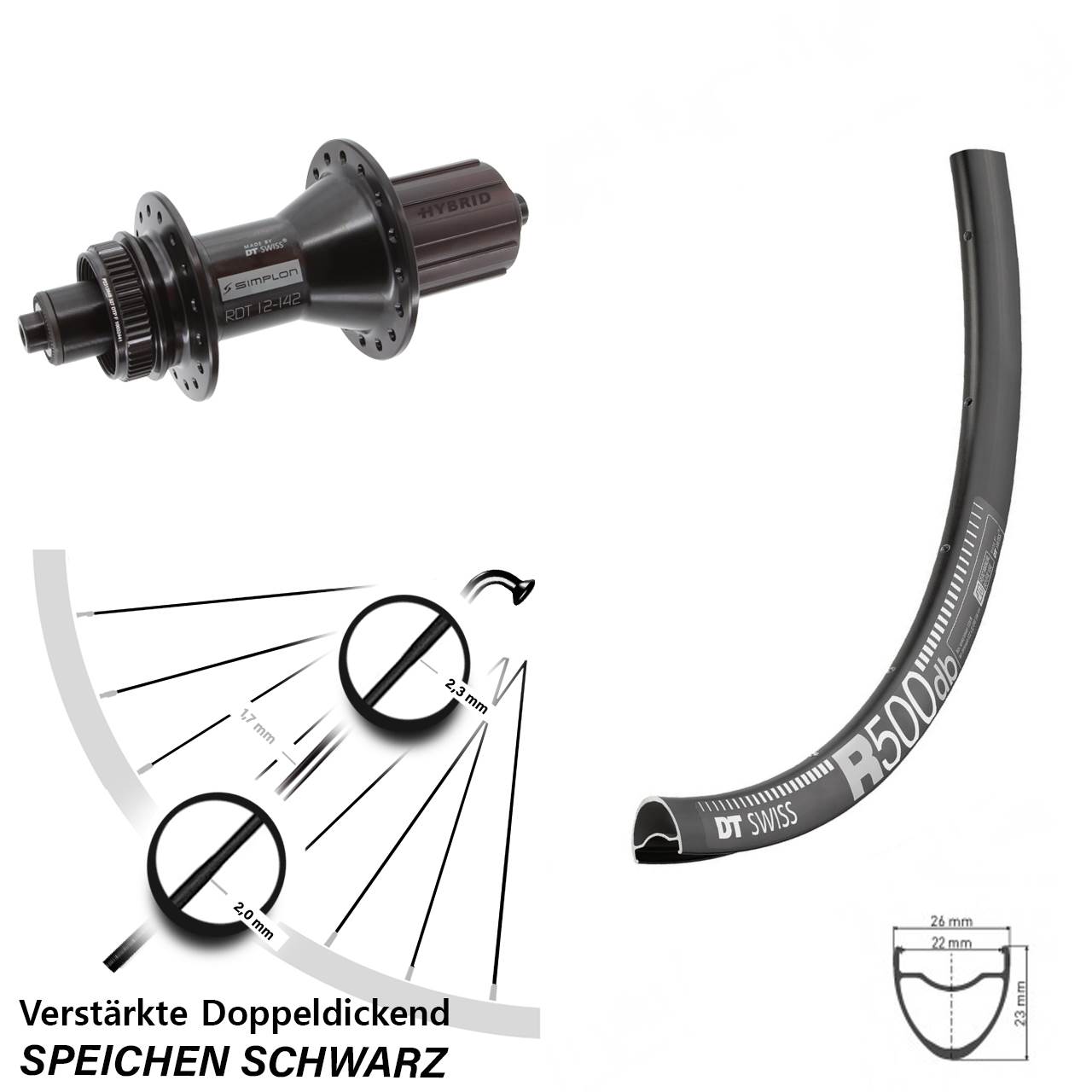 DT Swiss R500-370 Hybrid 28-29 Zoll Centerlock Hinterrad QR 8-11 fach