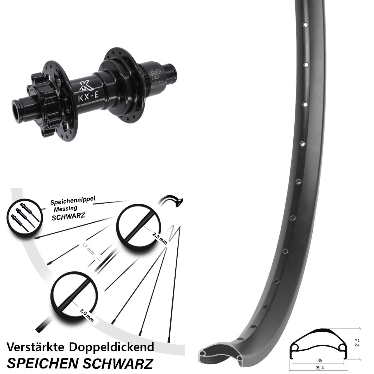 Ambrosio E35 KX-E Heavy Duty 27,5 Zoll 6-Loch Hinterrad 12x148 SRAM XD