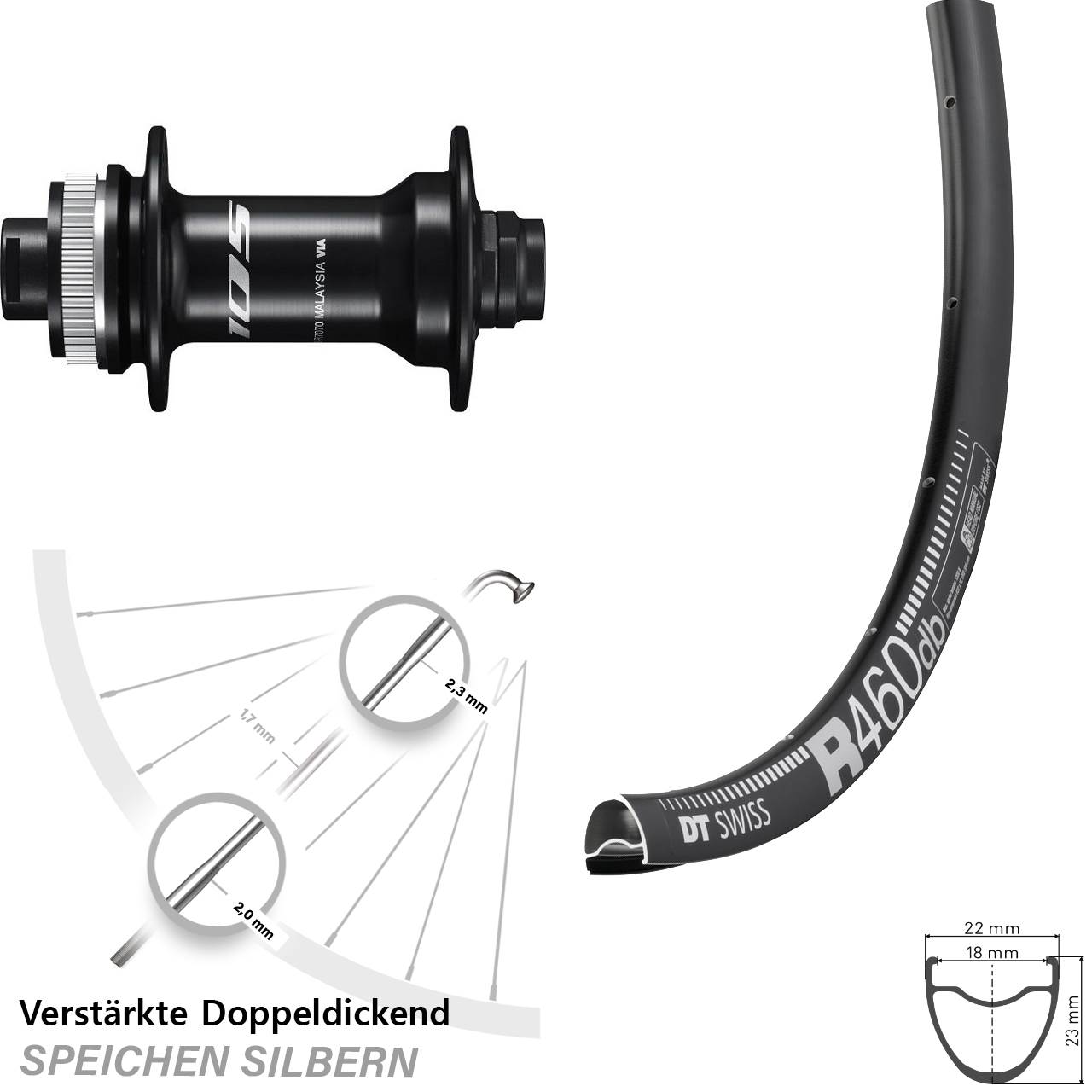 28 Zoll DT Swiss R 460 Disc Shimano 105 Centerlock Vorderrad 12x100