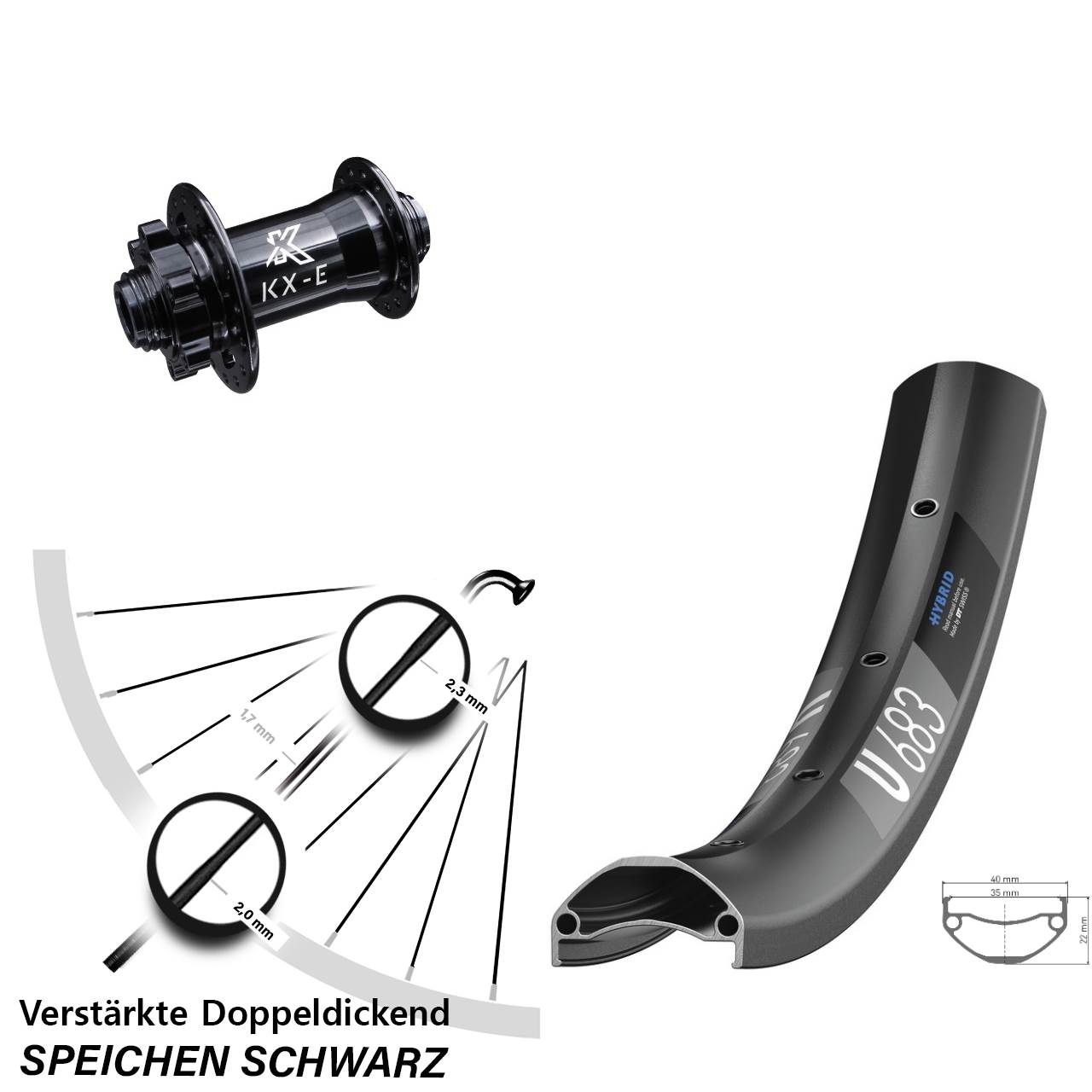 DT Swiss U 683 Disc Vorderrad 27,5 Zoll KX-E 15x100 mm E-Bike 6-Loch
