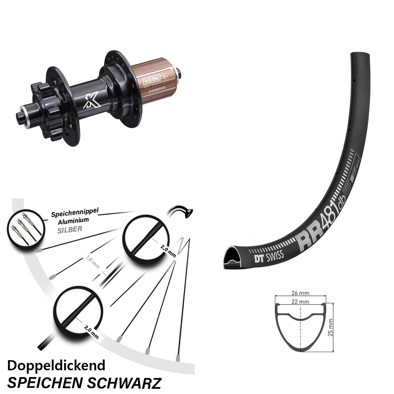 DT Swiss RR481 KX-M 28 Zoll Disc Hinterrad für Schnellspanner 8-12 fach