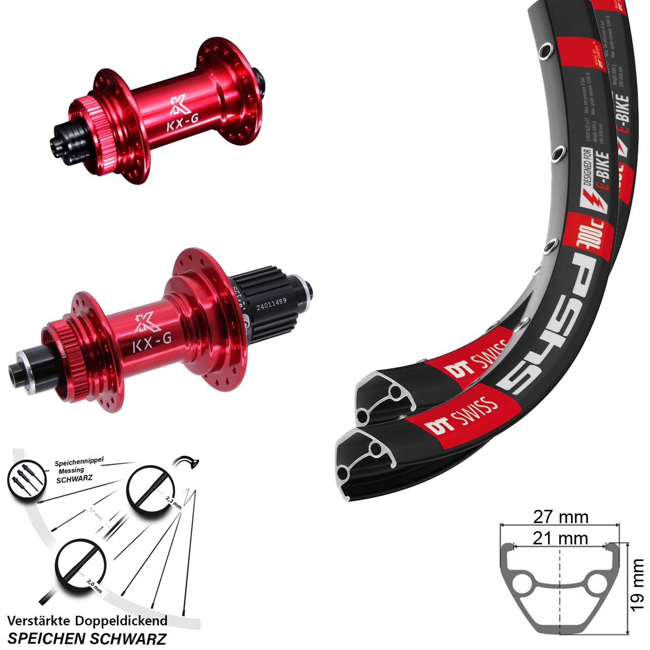 29 Zoll DT Swiss 545d KX-G rot Disc Laufrad-Satz QR Shimano Micro Spline