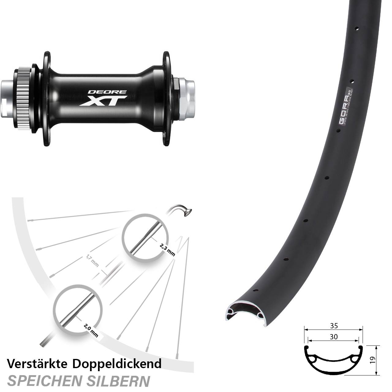 Centerlock Vorderrad 29 Zoll Gora 30 Shimano Deore XT HB-M8010-B 15x110 Boost