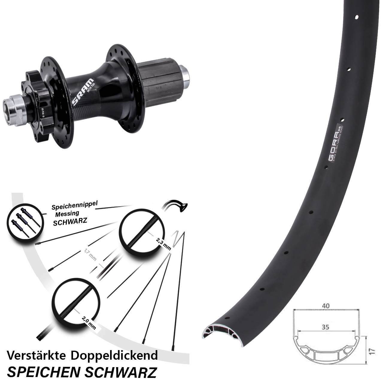 Hinterrad 6-Loch 27,5 Zoll Gora 35 Sram 746 8-11 fach 12x148