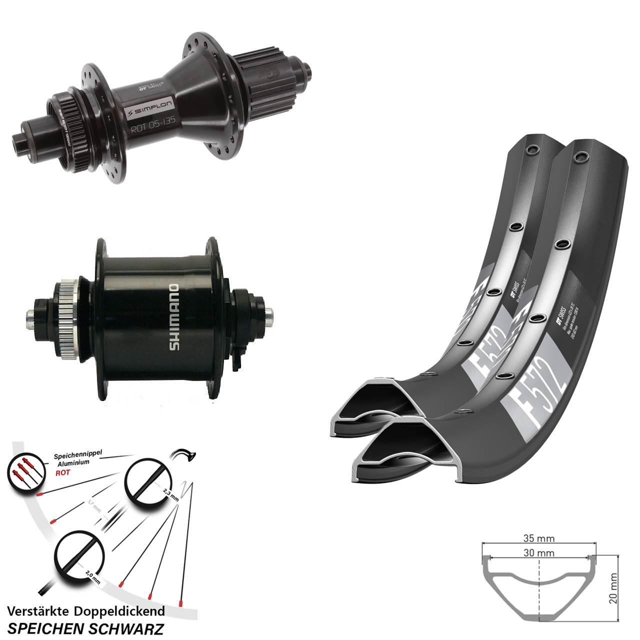 29 Zoll DT Swiss F572 370 Hybrid Shimano DH-UR700 Centerlock Laufradsatz QR Micro Spline