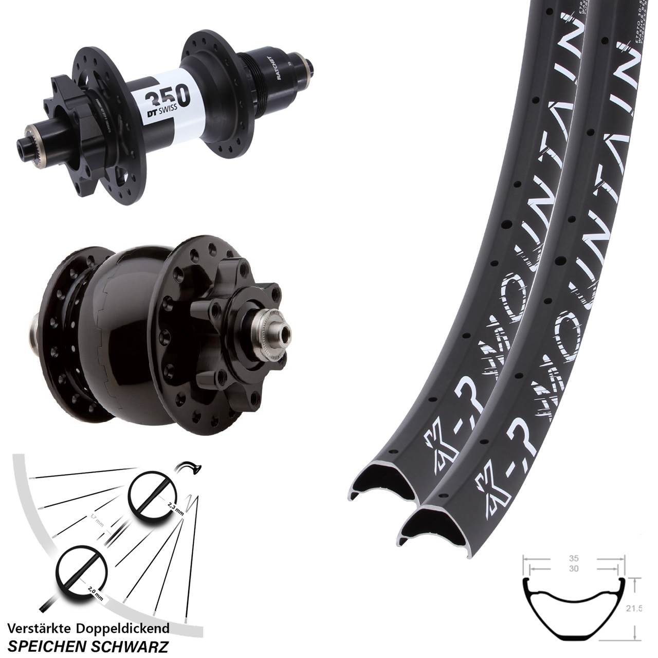 Disc Laufradsatz 29 Zoll KX-R Mountain DT Swiss 350 SON 28 XD für Schnellspanner