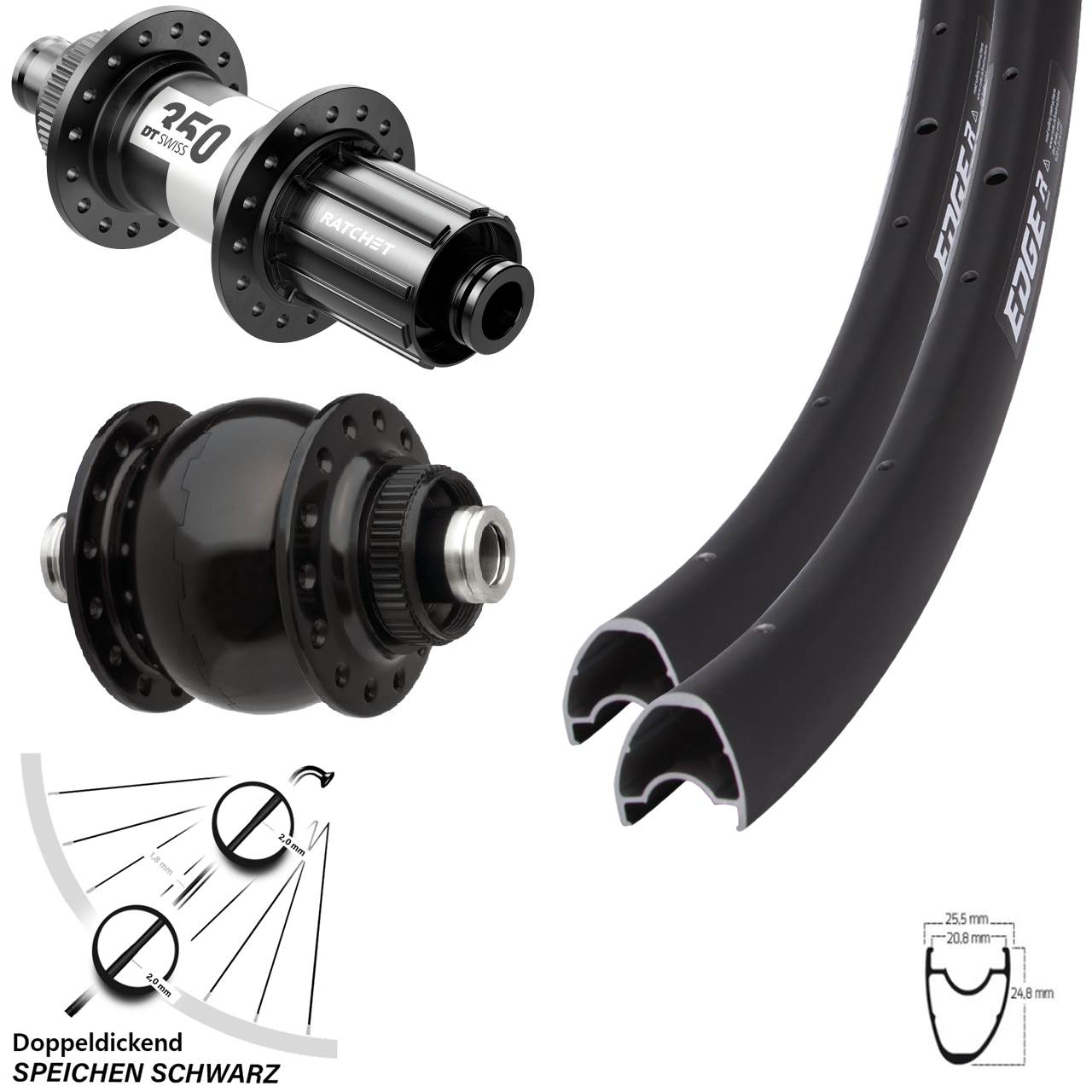 Ryde Edge R25 OS DT Swiss 350 SON 28 Zoll Laufradsatz Centerlock 12x100/142 11-12 fach