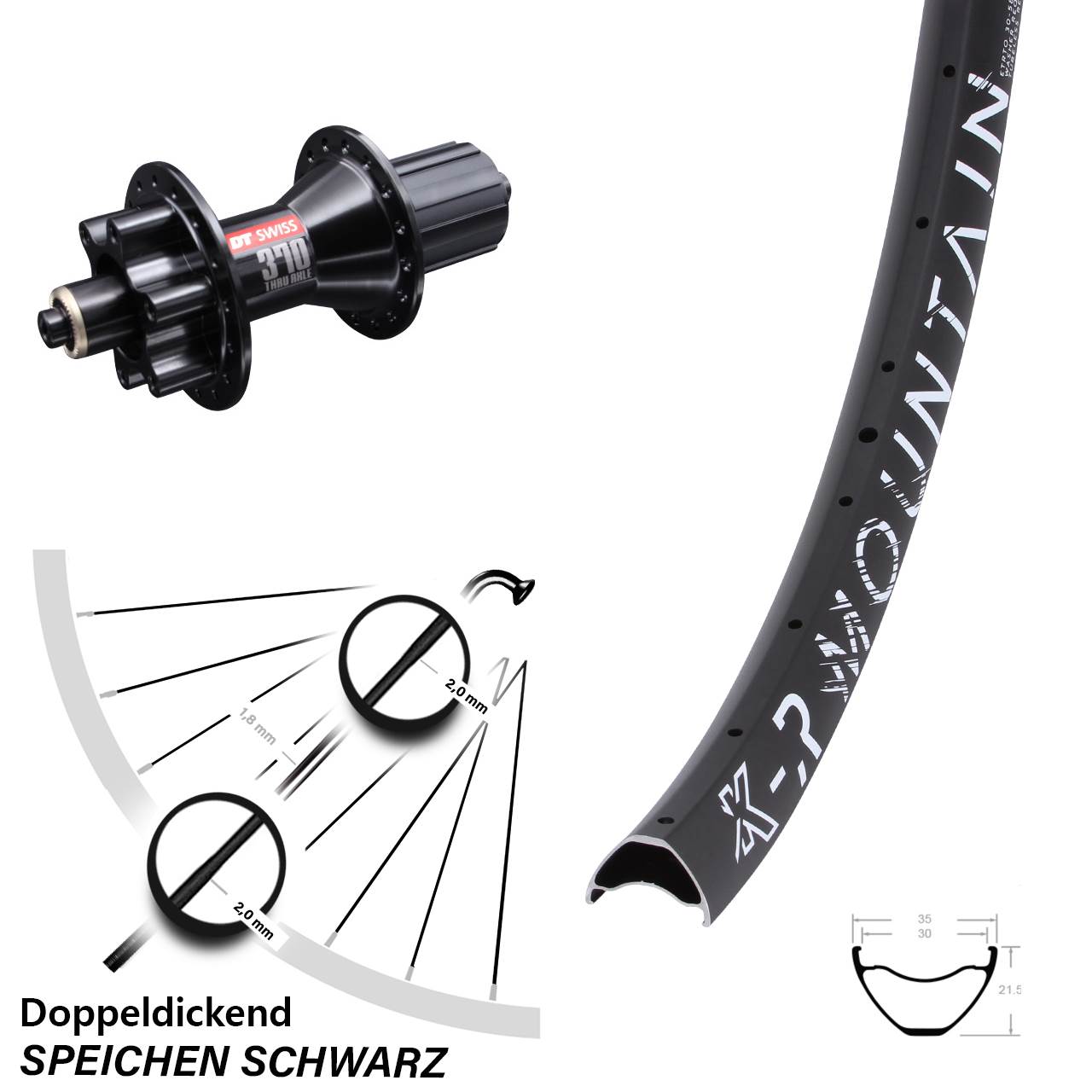 29 Zoll KX-R Mountain DT Swiss 370 Hybrid Hinterrad 6-Loch für Schnellspanner 8-11 fach