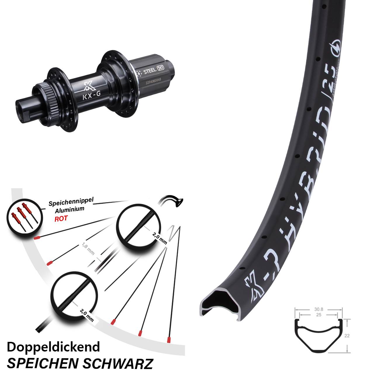 Disc Hinterrad 27,5 Zoll KX-GSR Hybrid 25 verstärkt 12x142 8-12 fach
