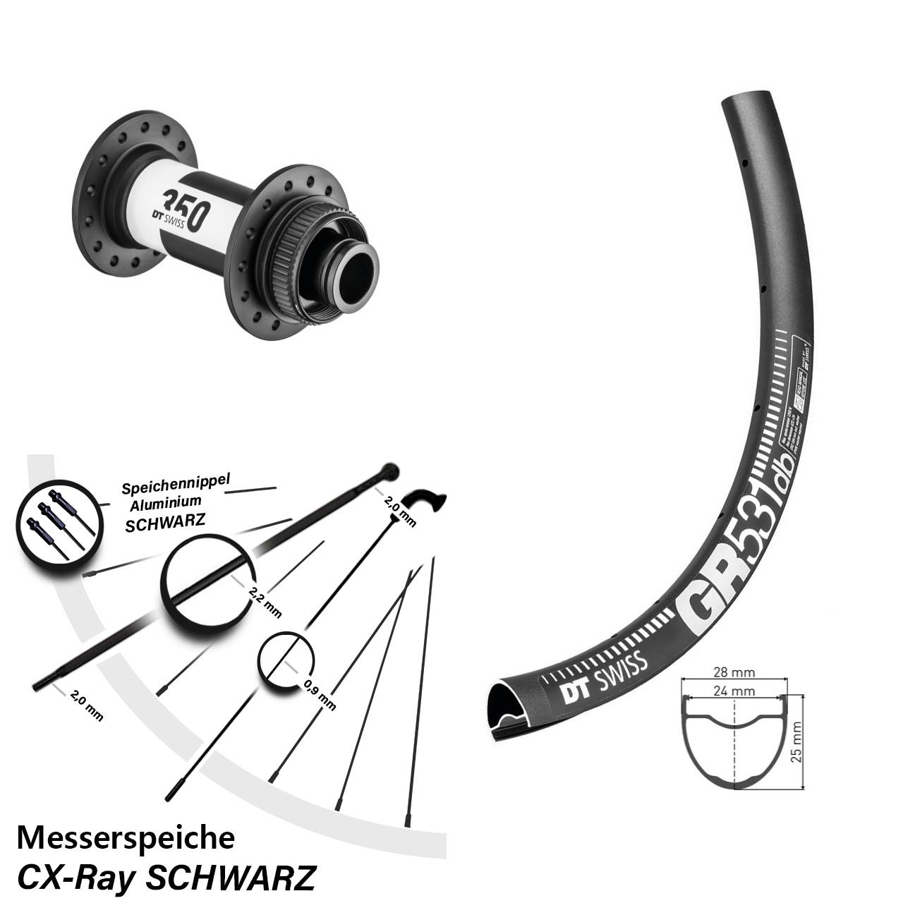 Centerlock Vorderrad 28 Zoll GR 531 DT Swiss 350 Steckachse 15x100 CX-Ray Aerospeiche