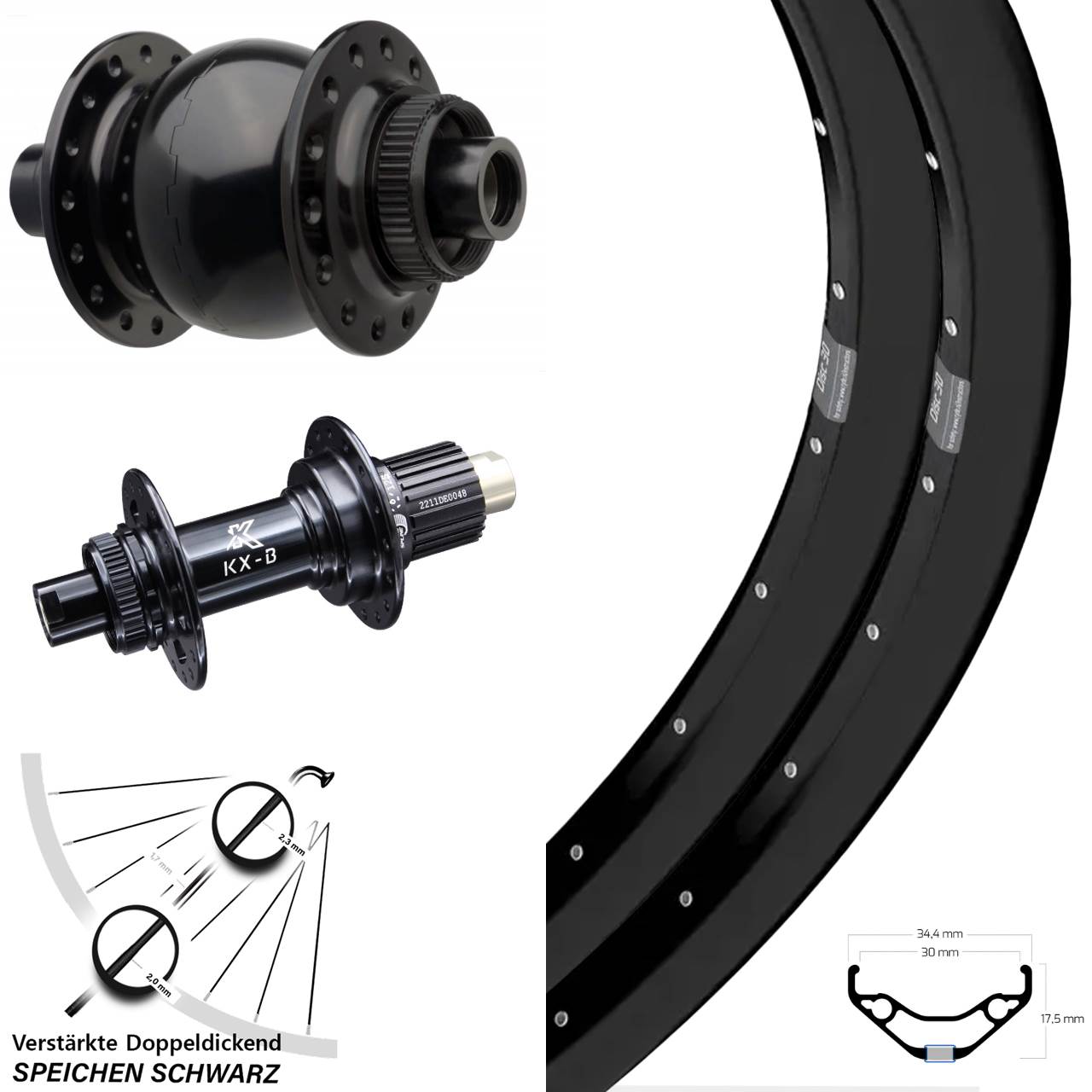 29 Zoll Ryde Disc 30 KX-B SON 28 Centerlock Laufradsatz 15x110 12x148 Micro Spline