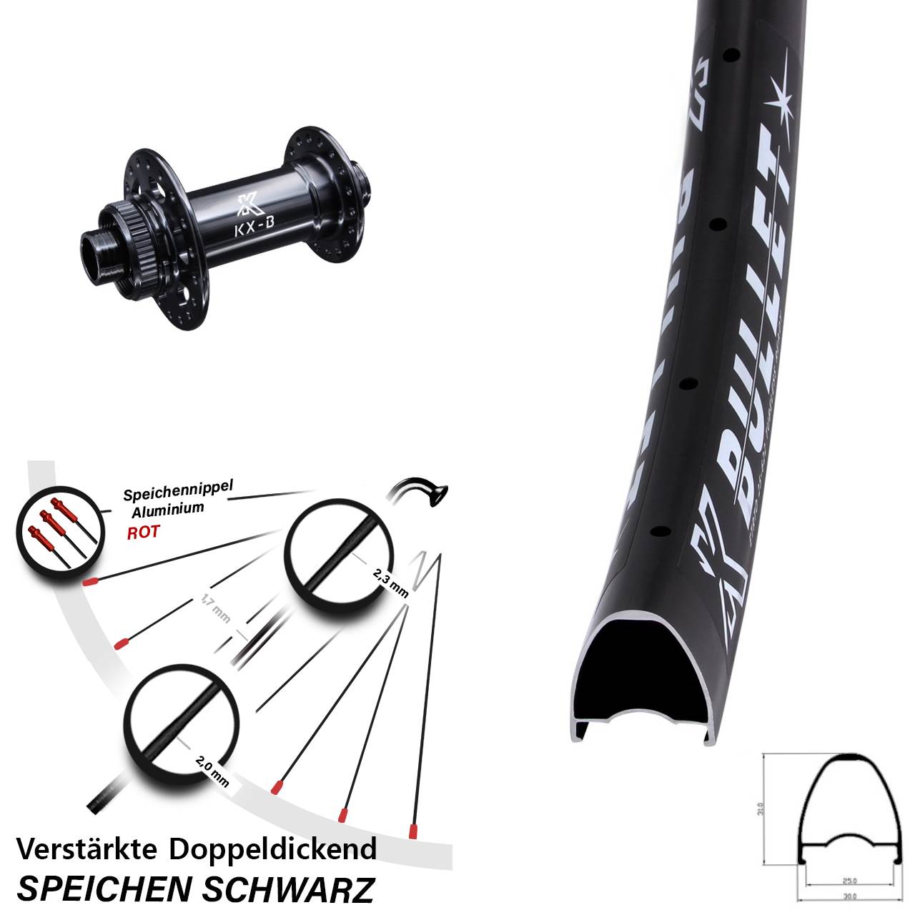 Vorderrad Centerlock 29 Zoll KX-B Bullet Road 12x110 Boost