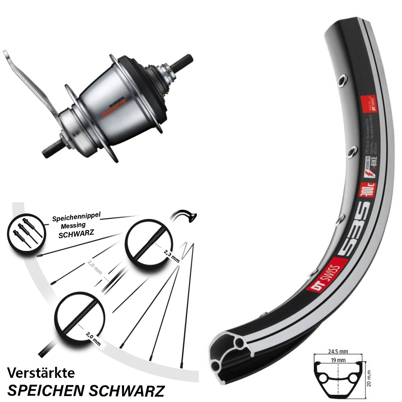 Hinterrad DT Swiss 535 Shimano Nexus 7 Gang 26 Zoll