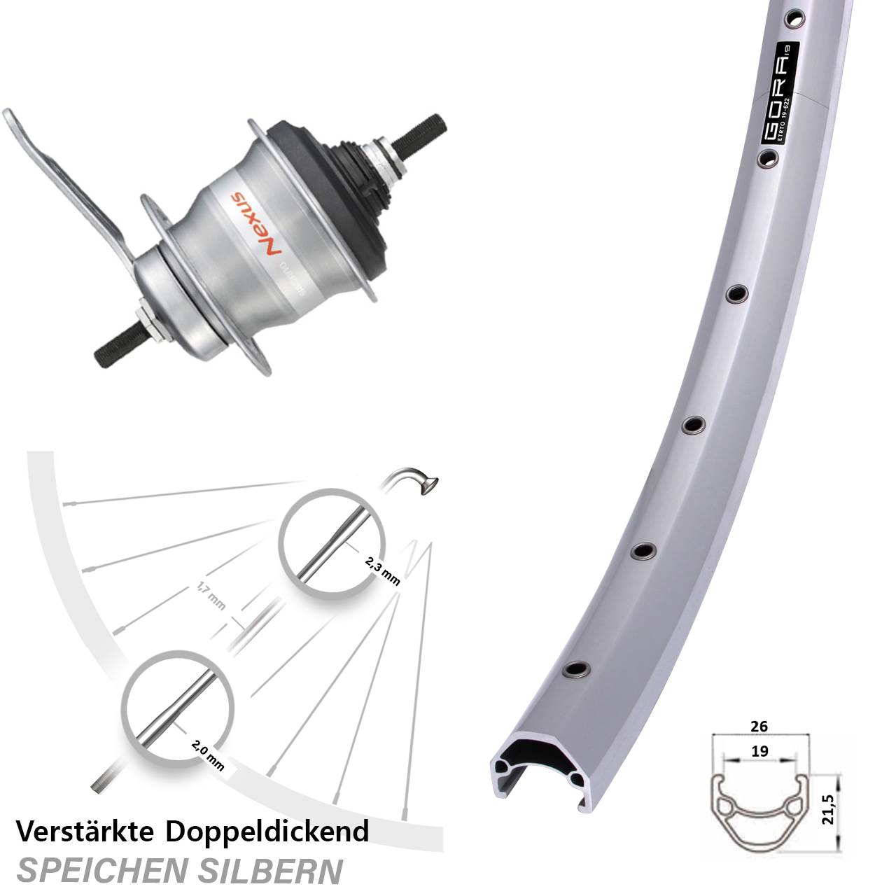 Hinterrad 28 Zoll Gora 19 Shimano Nexus 7 Gang SG-7C30 mit Rücktritt