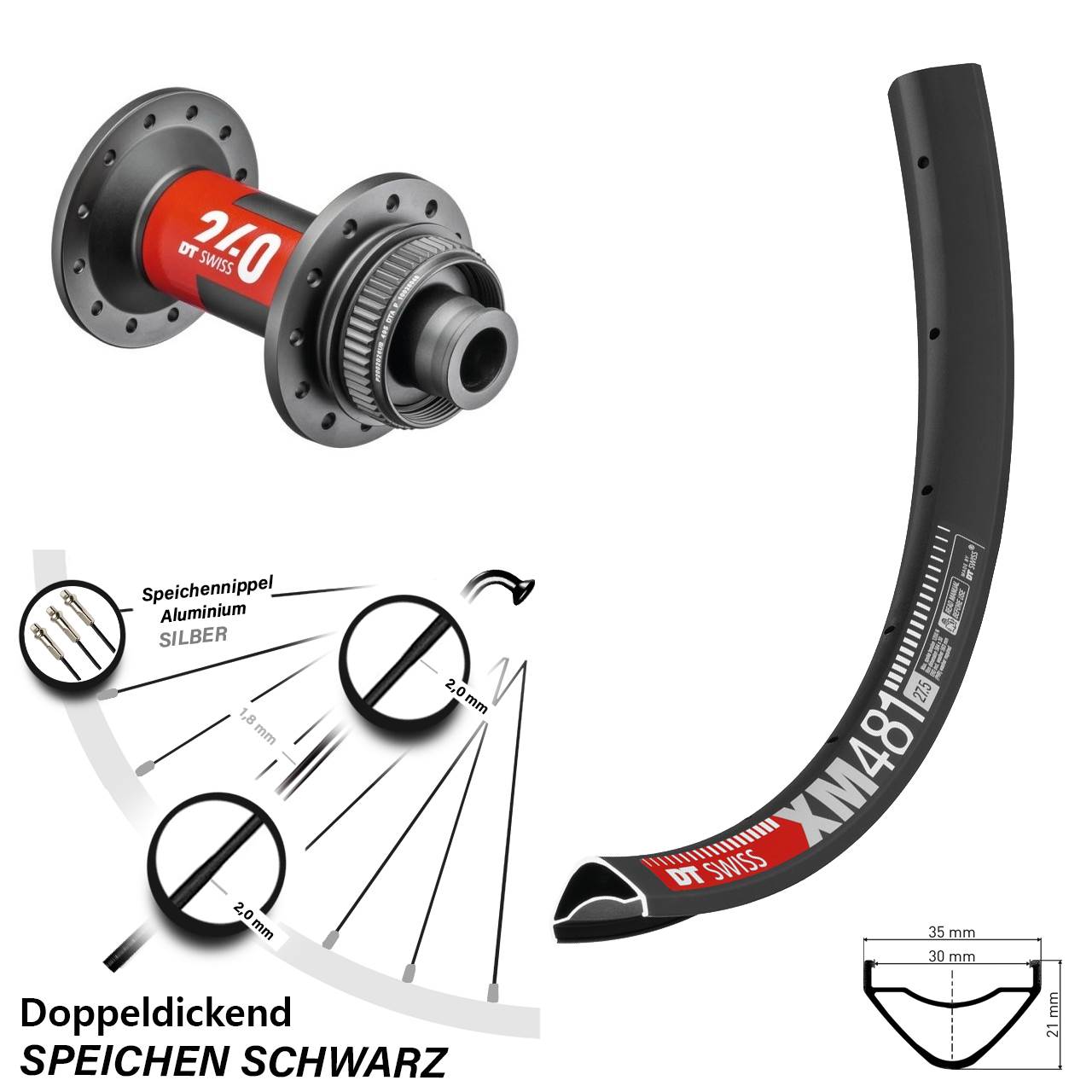 27,5 Zoll DT Swiss XM 481 240 Vorderrad Centerlock 12x100