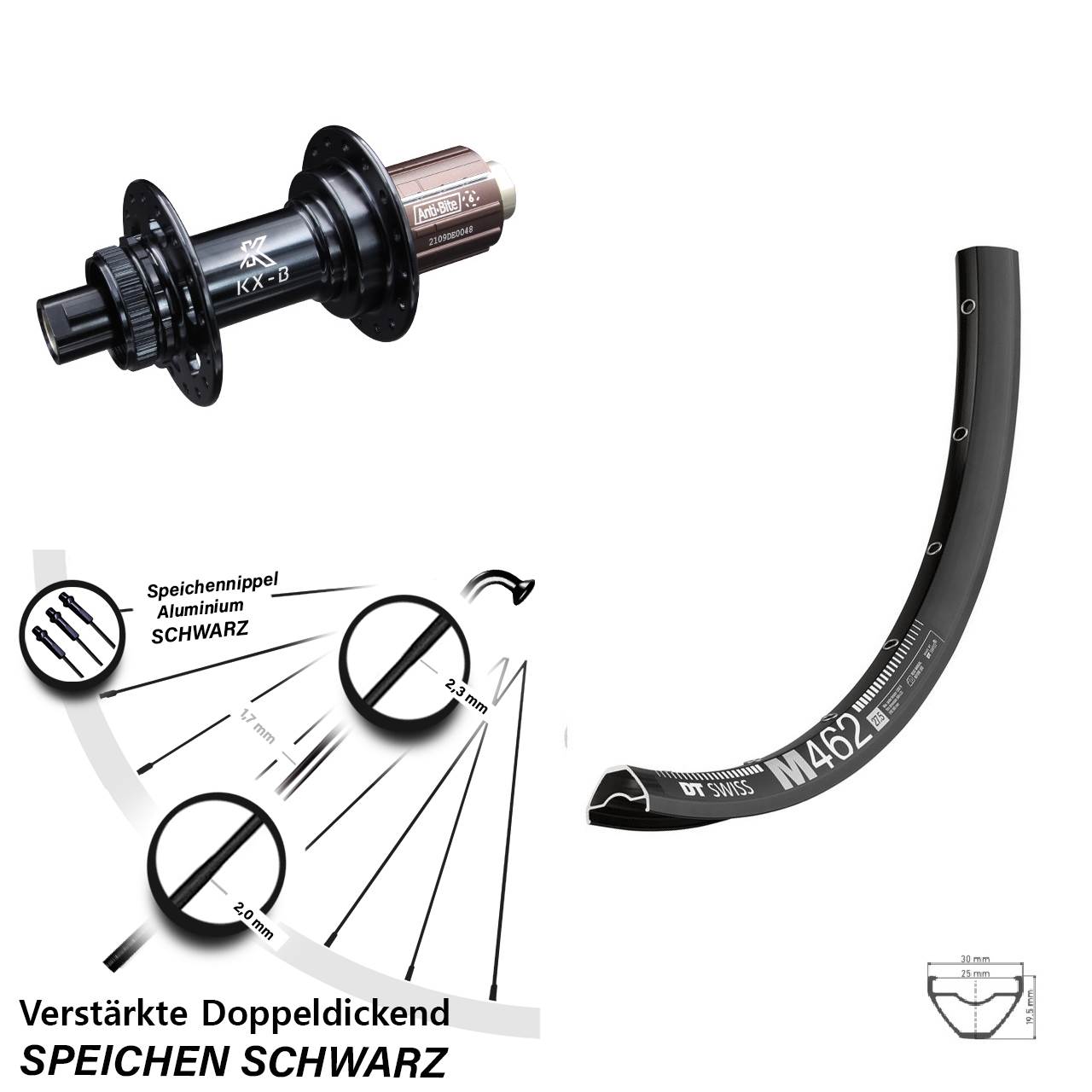 DT Swiss M462 KX-B 29 Zoll Hinterrad Centerlock 12x148 Boost 8-12 fach HG