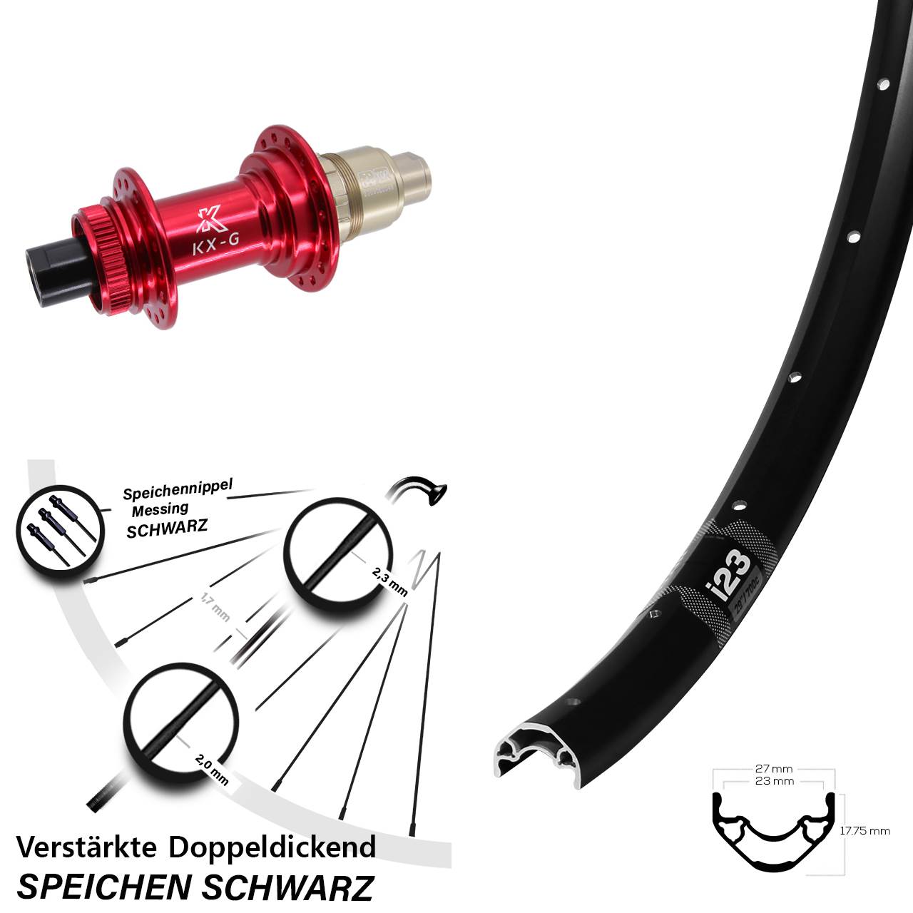 Hinterrad Centerlock 12x142 28-29 Zoll WTB i23 KX-G rot XDR