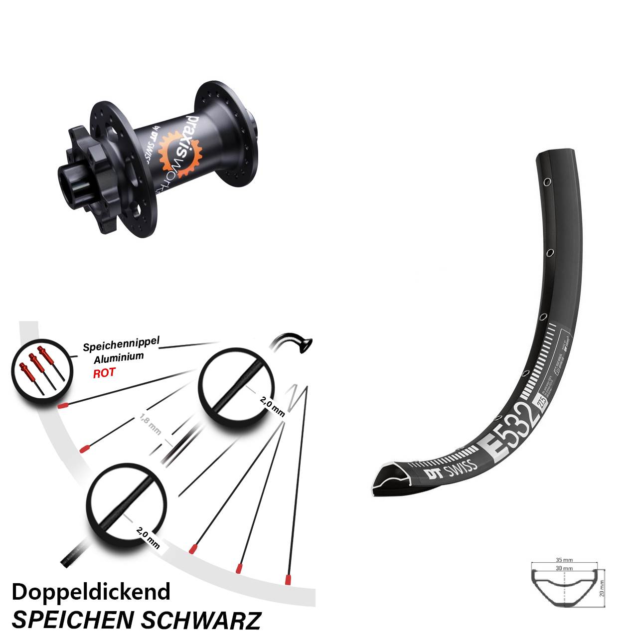DT Swiss E532-350 SL 27,5 Zoll Disc Laufrad 15x100
