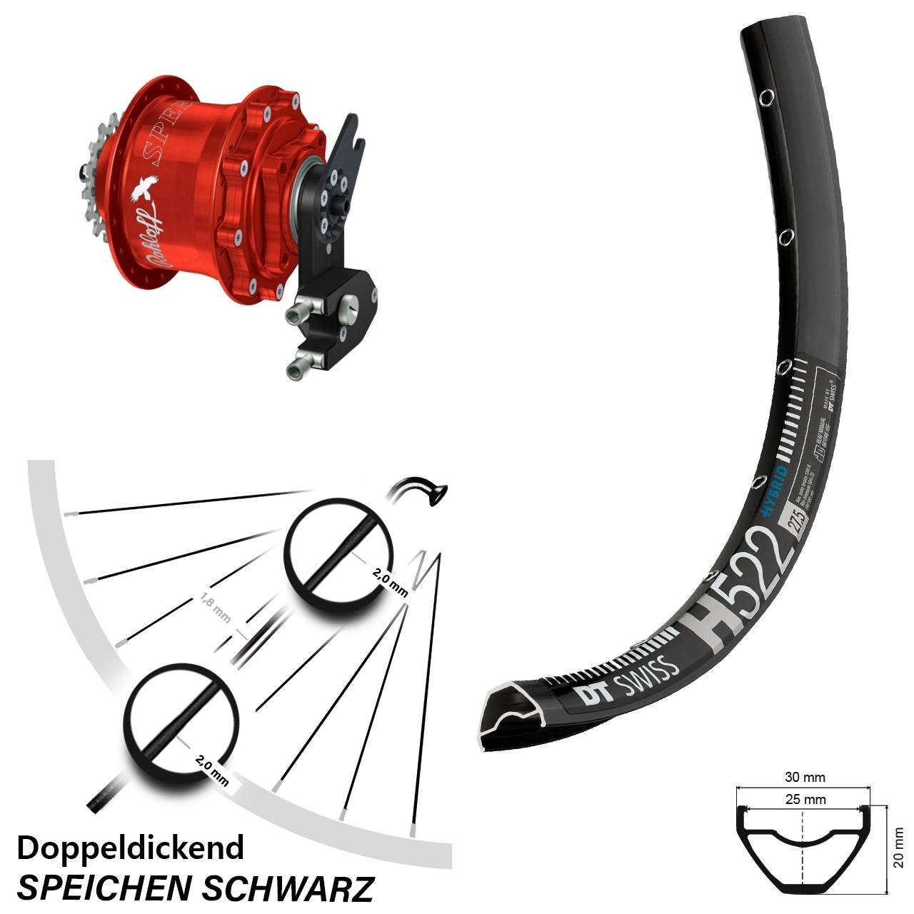 Disc Hinterrrad 27,5 Zoll DT Swiss H 522 Rohloff Speedhub CC DB OEM2 Tandem rot
