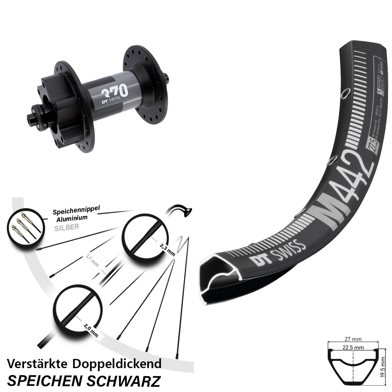 Vorderrad 6-Loch 29 Zoll DT Swiss M442-370 für Schnellspanner