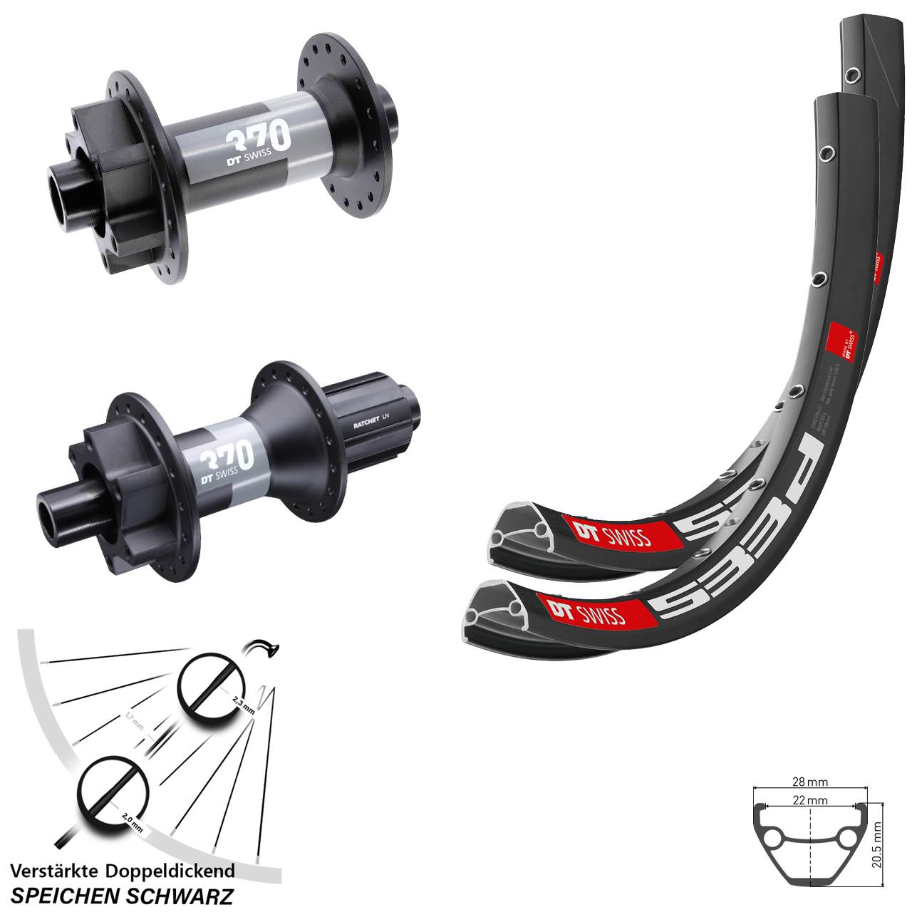 29 Zoll DT Swiss 533 370 HG Disc Laufradsatz 15x110/148