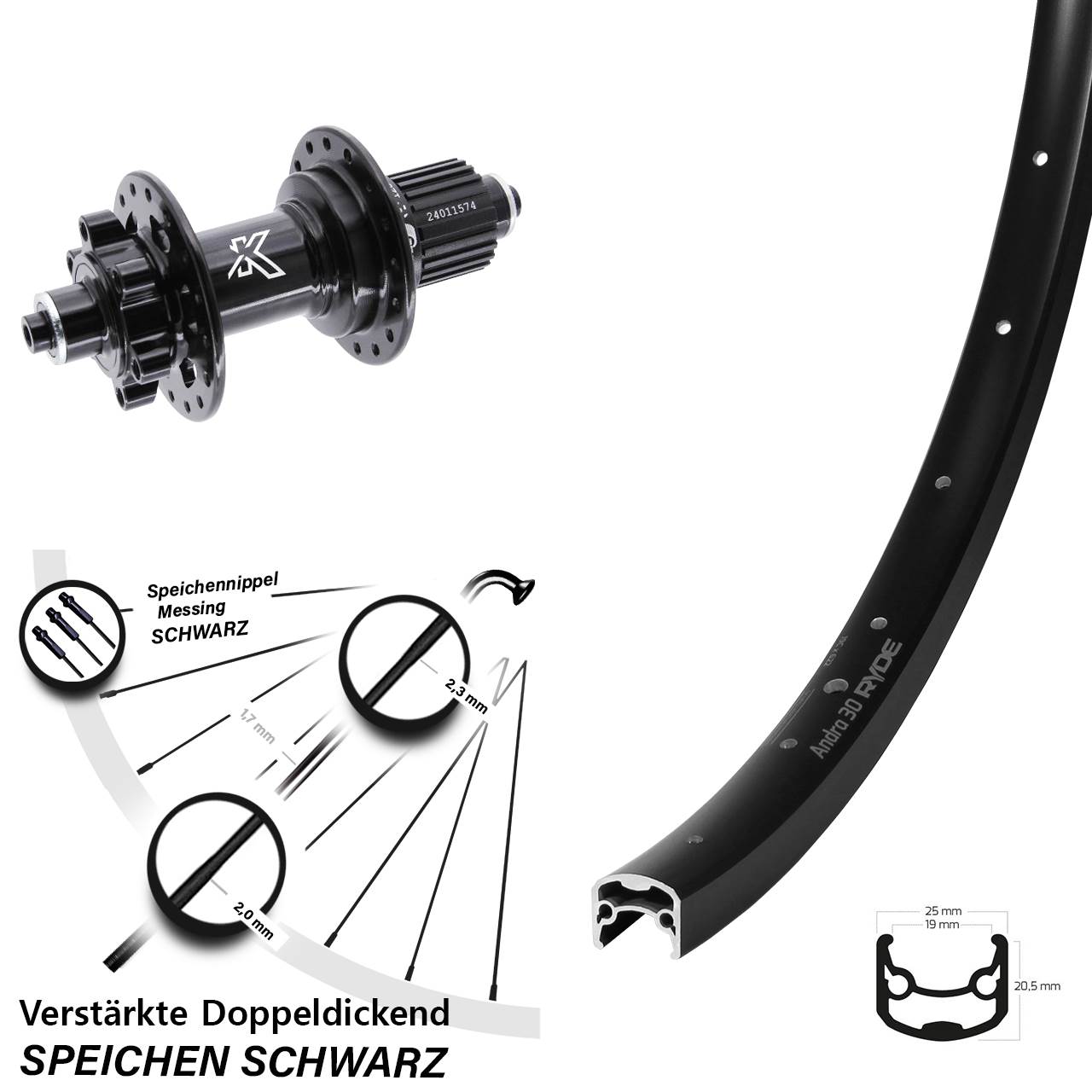 Ryde Andra 30 Disc KX-M 28-29 Zoll 6-Loch Hinterrad für Schnellspanner Micro Spline