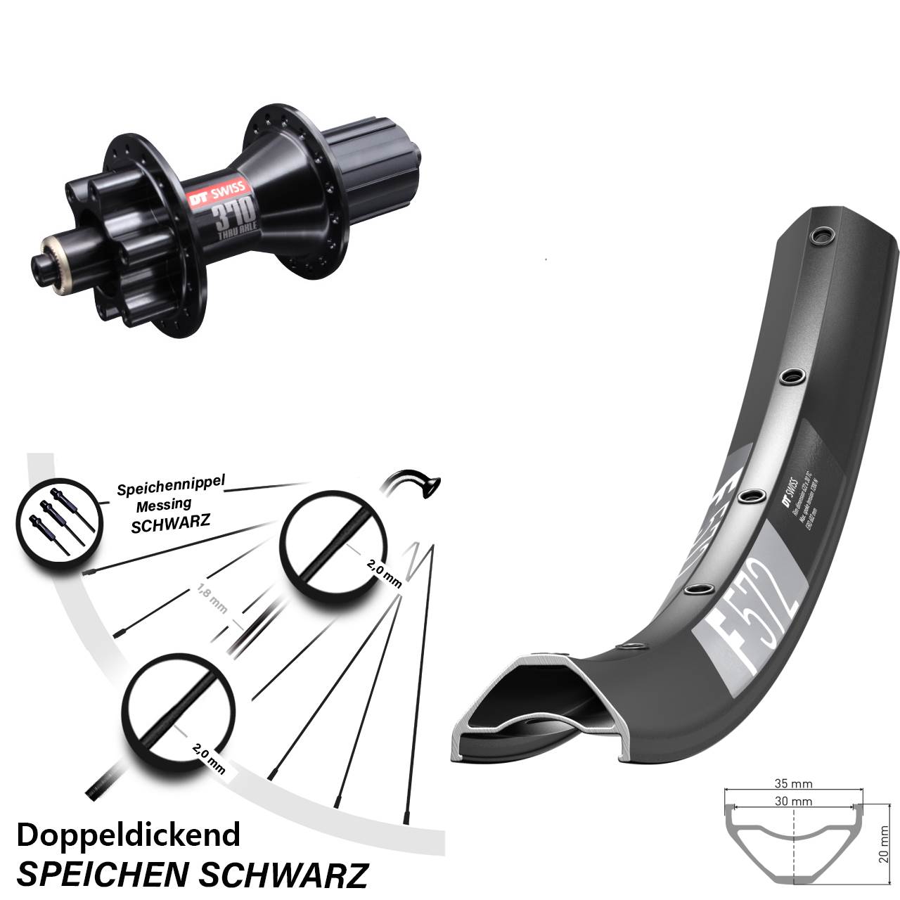 Disc Hinterrad für Schnellspanner 29 Zoll DT Swiss F572-370 Hybrid 8-11 fach