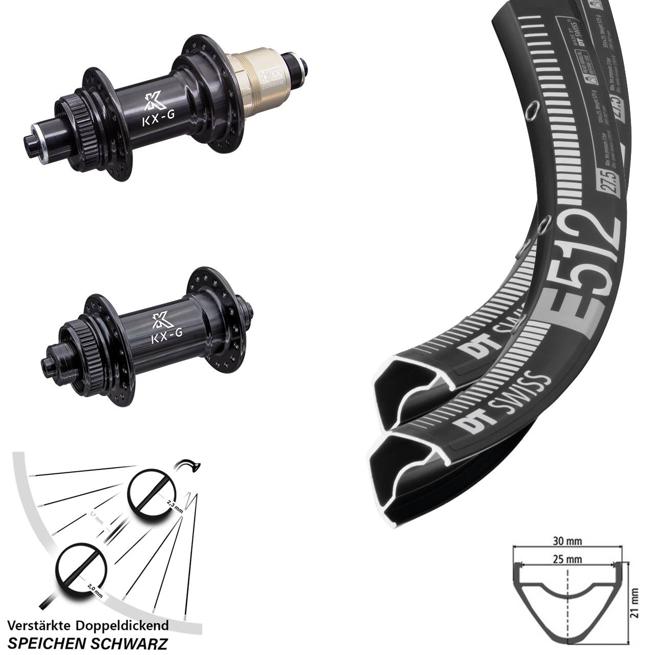Laufradsatz Centerlock 27,5 Zoll DT Swiss E512 KX-G SRAM XDR QR