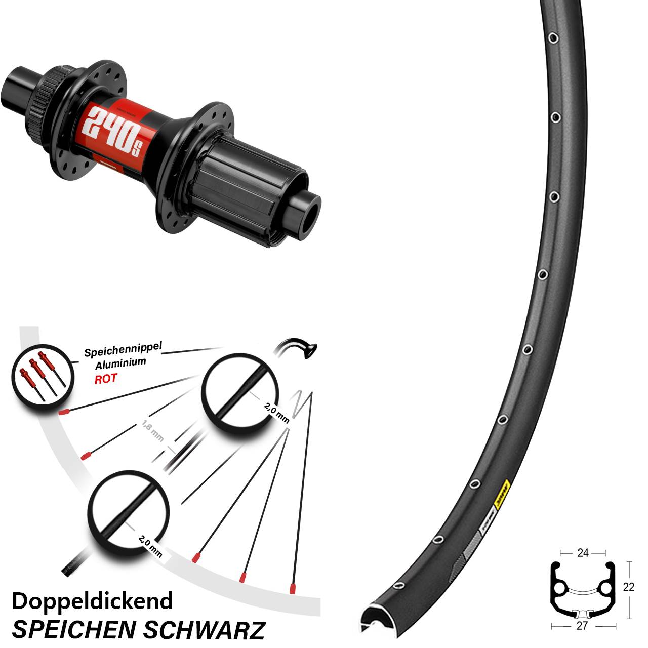 DT Swiss 240 Centerlock Boost Mavic XM 824 Hinteres Rad 27,5 Zoll 12x148 mm
